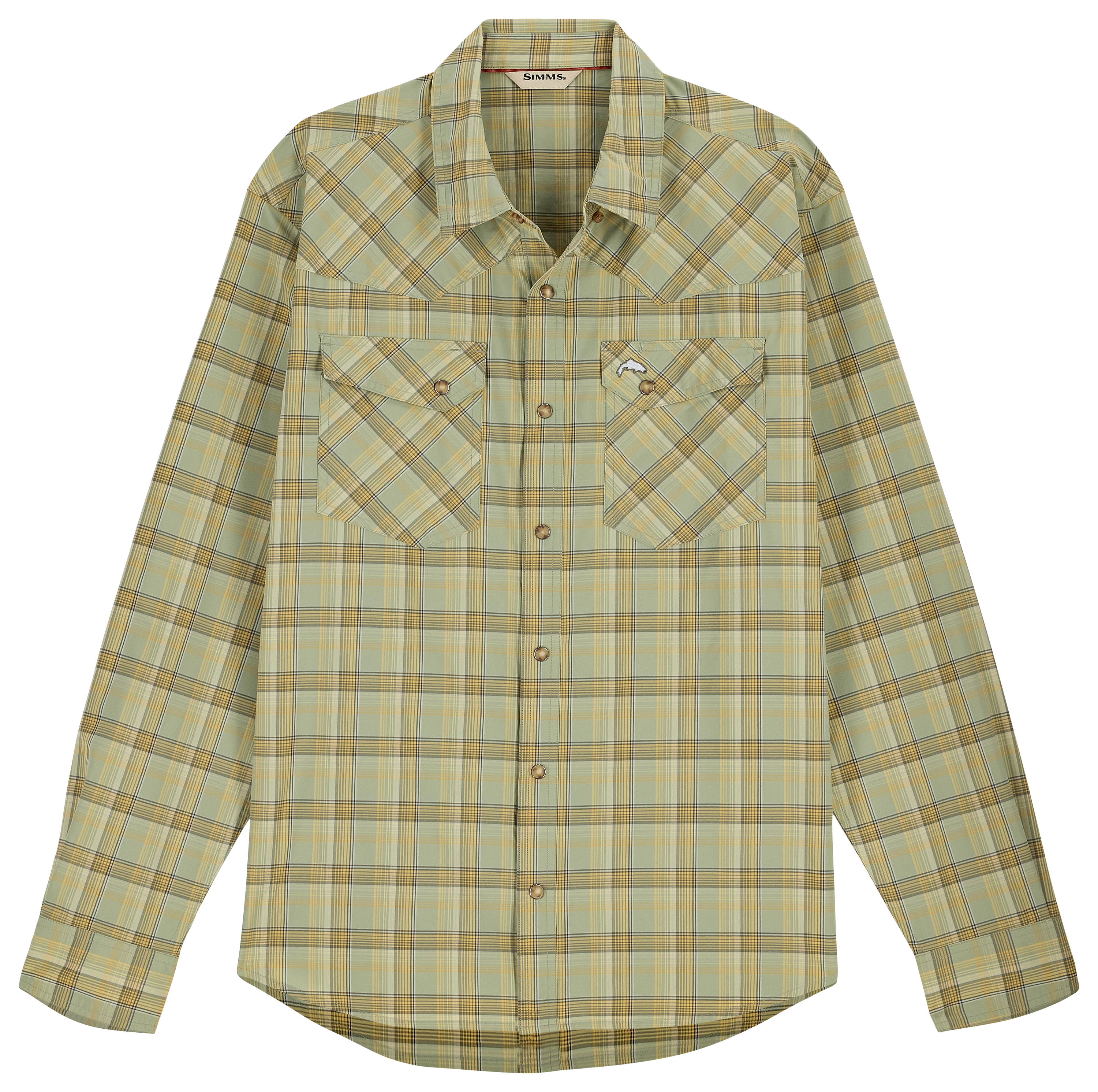 Image of Simms Brackett Long-Sleeve Snap-Down Shirt for Men - Pale Pine Brackett