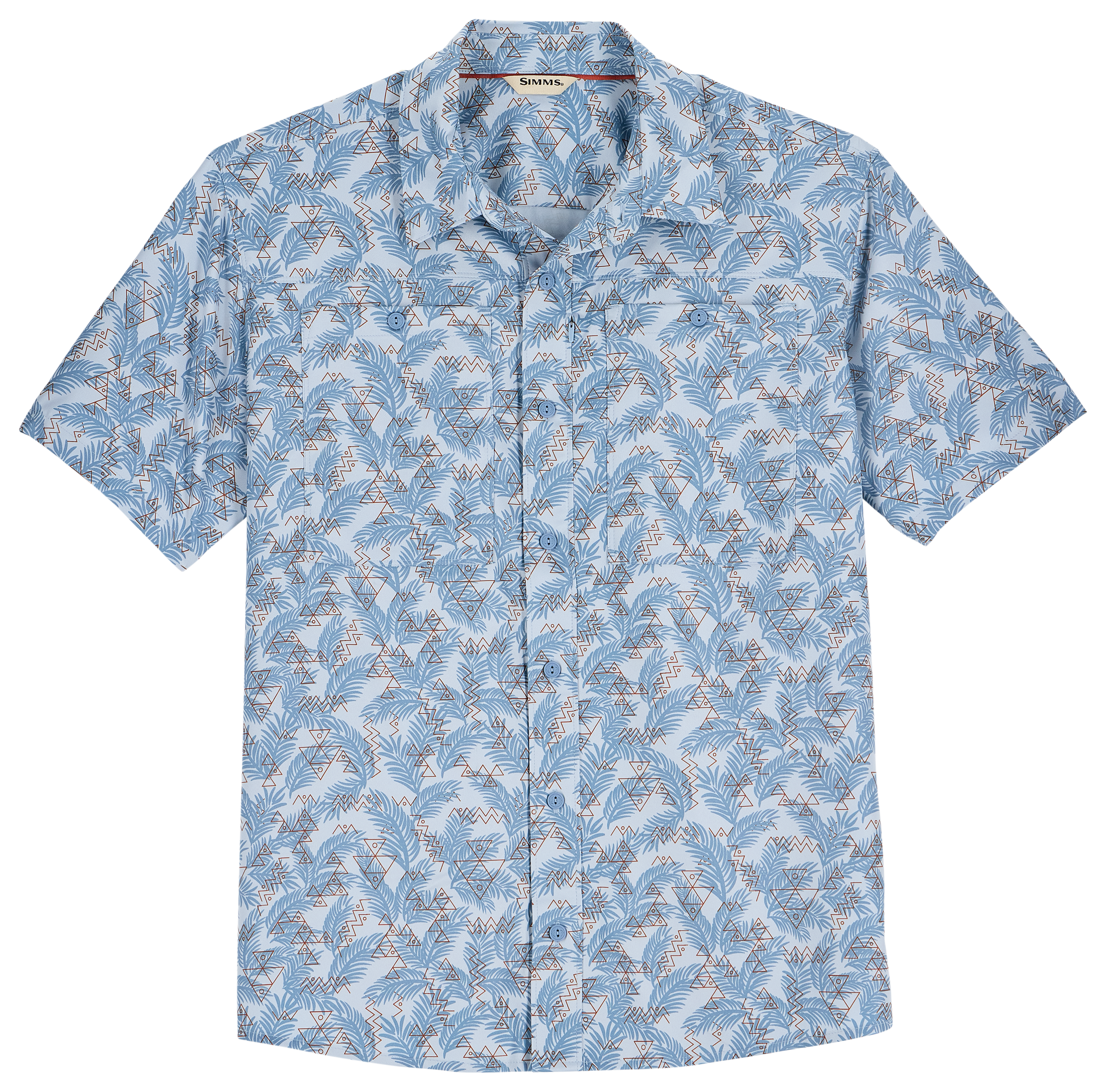 Image of Simms Launch Short-Sleeve Shirt - Palm Fish Line Steel Blue
