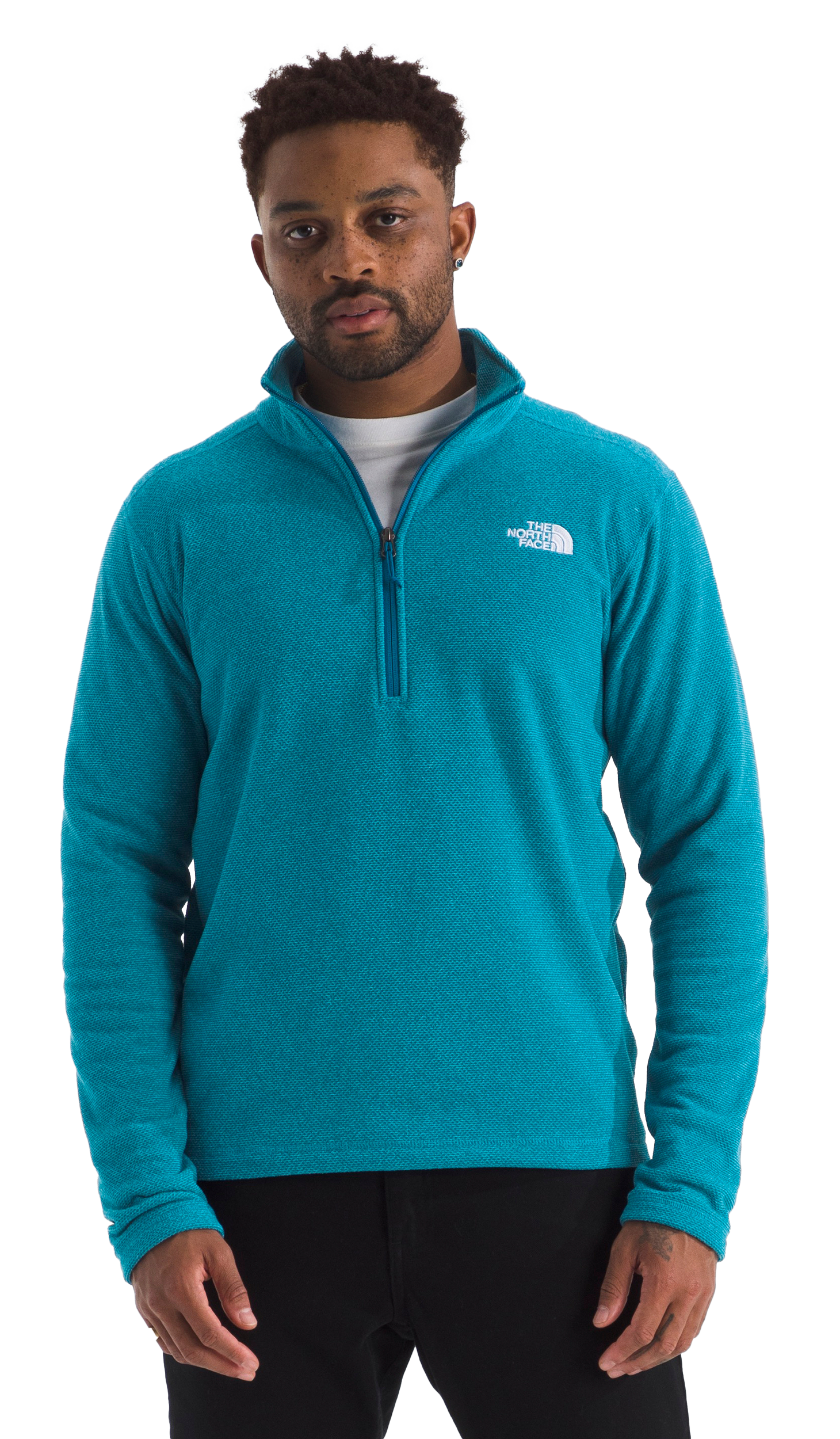 Image of The North Face Textured Cap Rock Quarter-Zip Long-Sleeve Fleece Pullover - Dusk Blue Heather - XL