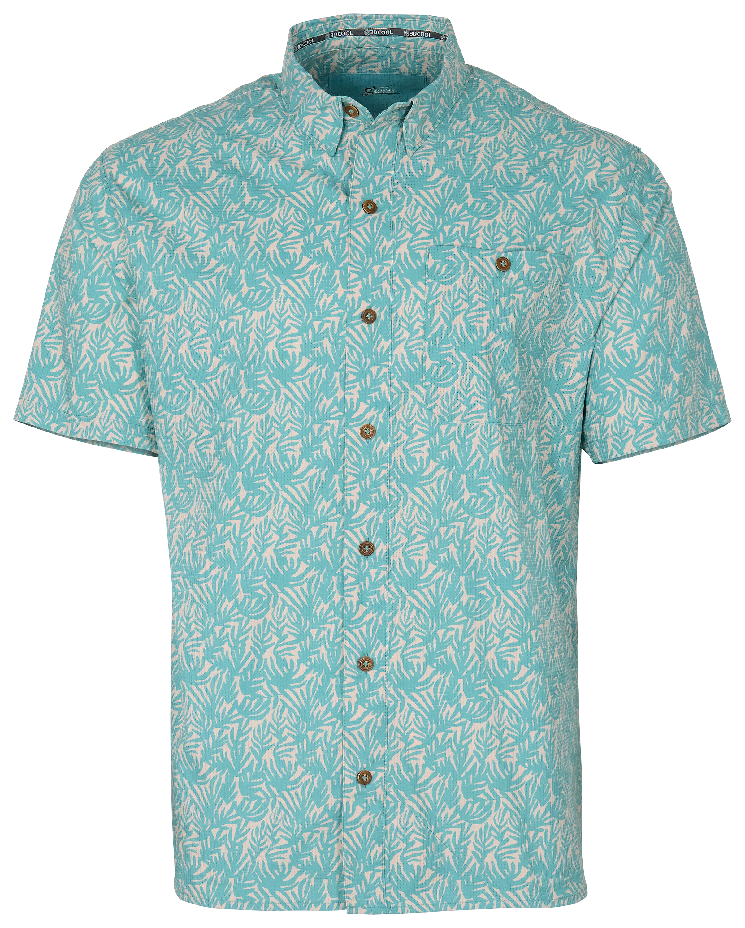 Image of World Wide Sportsman Seacrest Printed Button-Down Short-Sleeve Shirt - Nile Blue Reef Micro