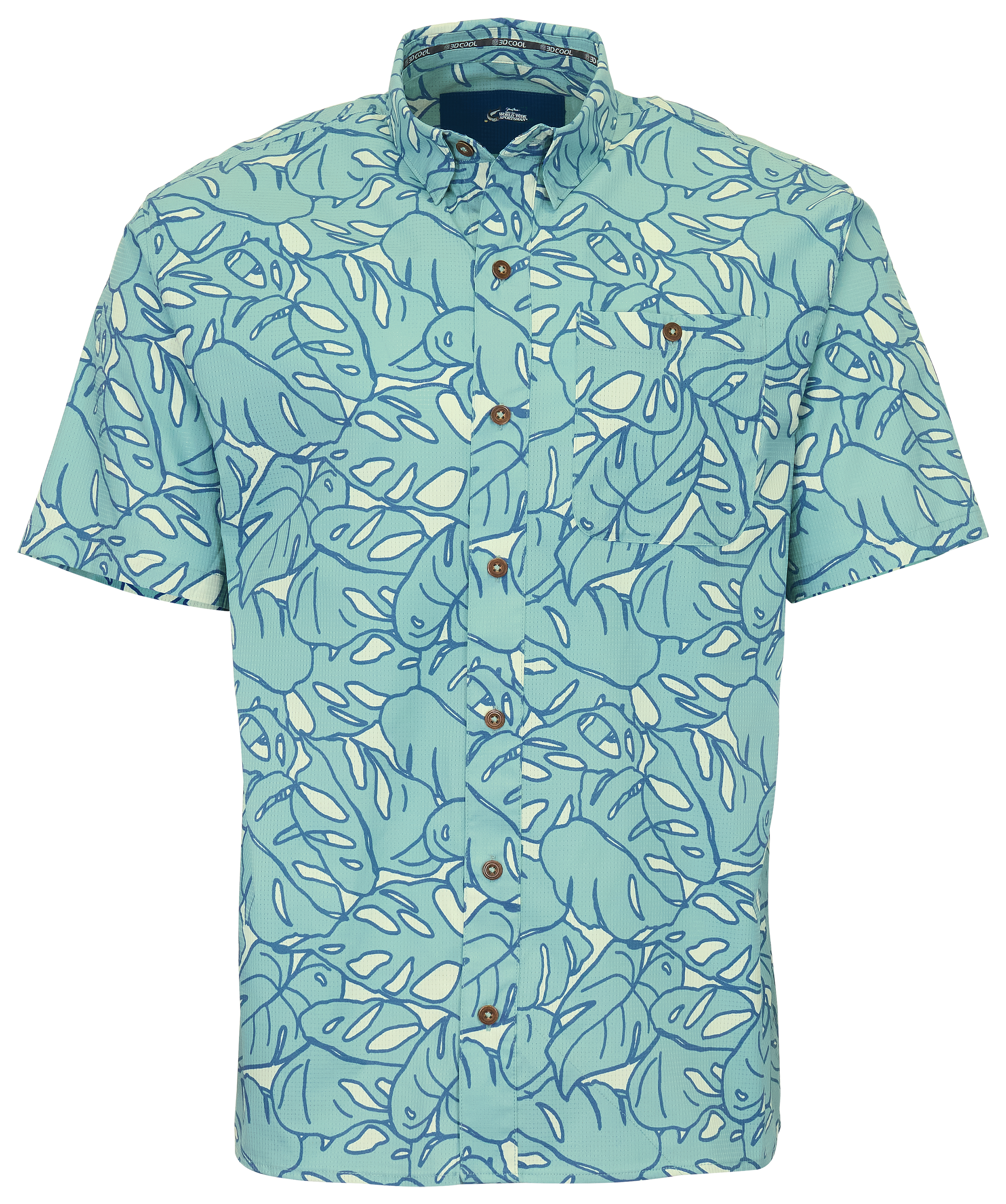 Image of World Wide Sportsman Seacrest Printed Button-Down Short-Sleeve Shirt - Aquifer Tropical Outline