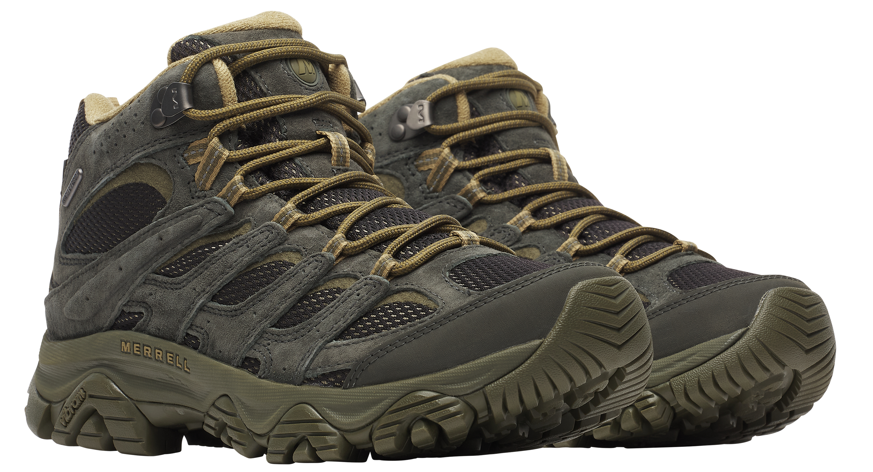 Image of Merrell Moab 3 Mid Waterproof Hiking Boots for Men - Black/Beluga - 9.5M