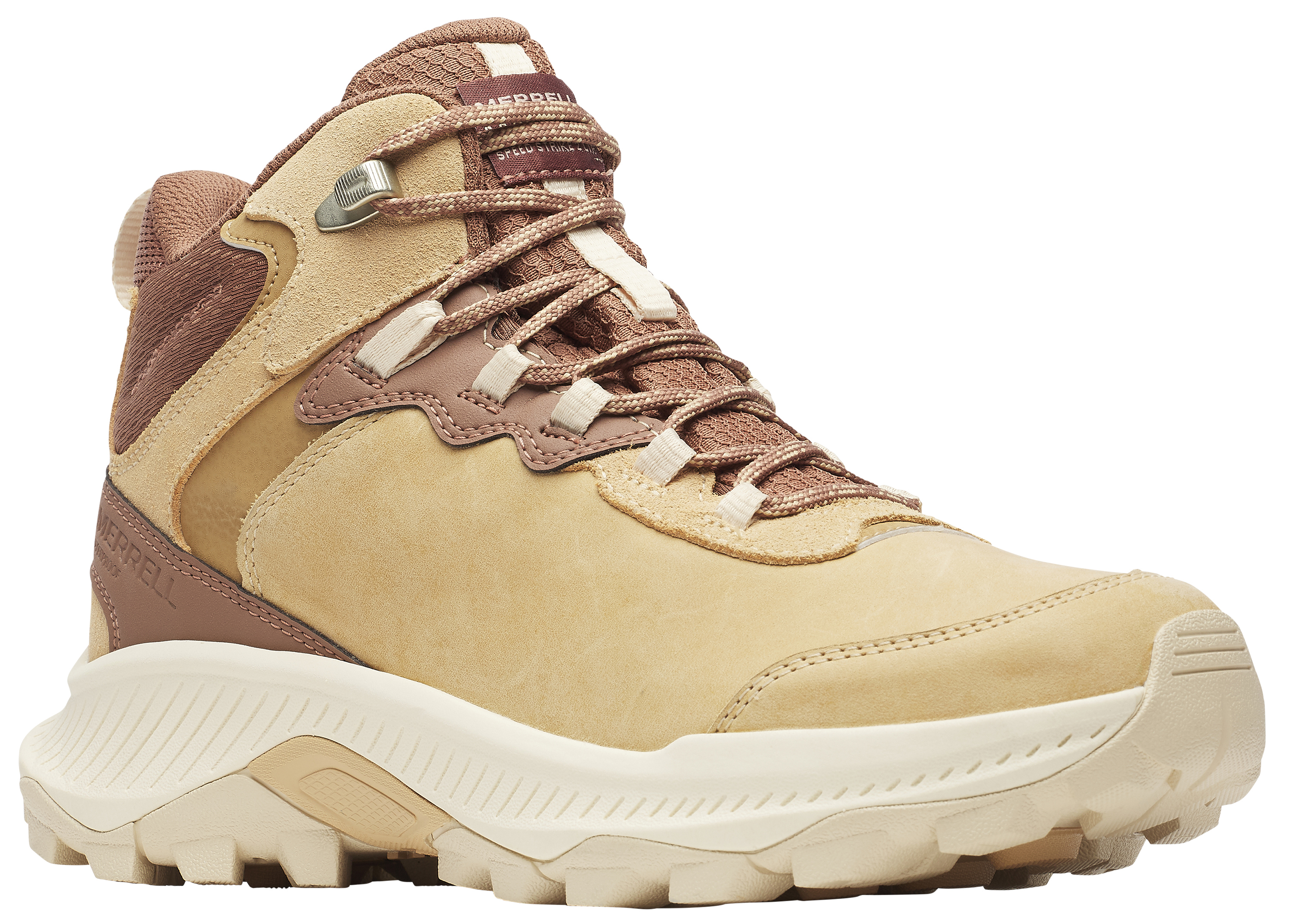 Image of Merrell Speed Strike 2 Mid Leather Waterproof Hiking Boots for Women - Latte - 7M