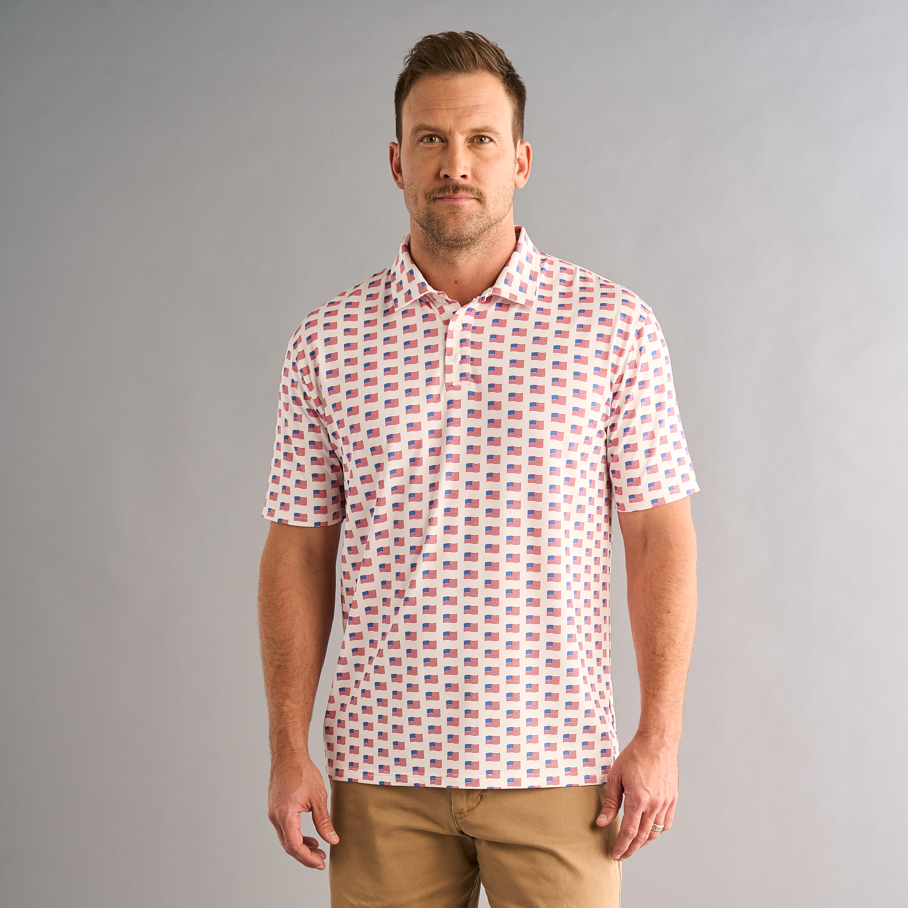 Image of RedHead Americana Short-Sleeve Polo - Flags Print