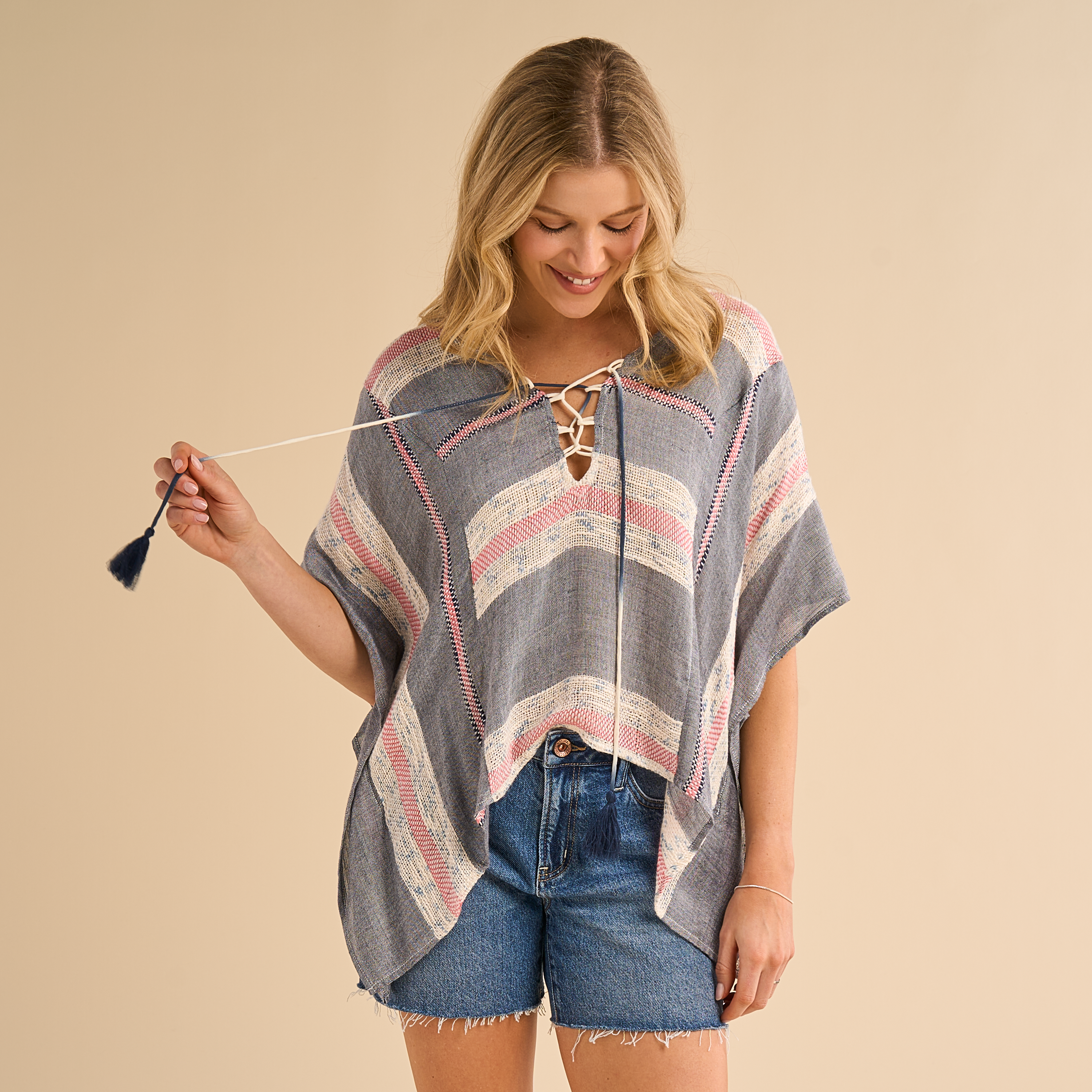 Image of Natural Reflections Chambray Indigo V-Neck Short-Sleeve Shirt
