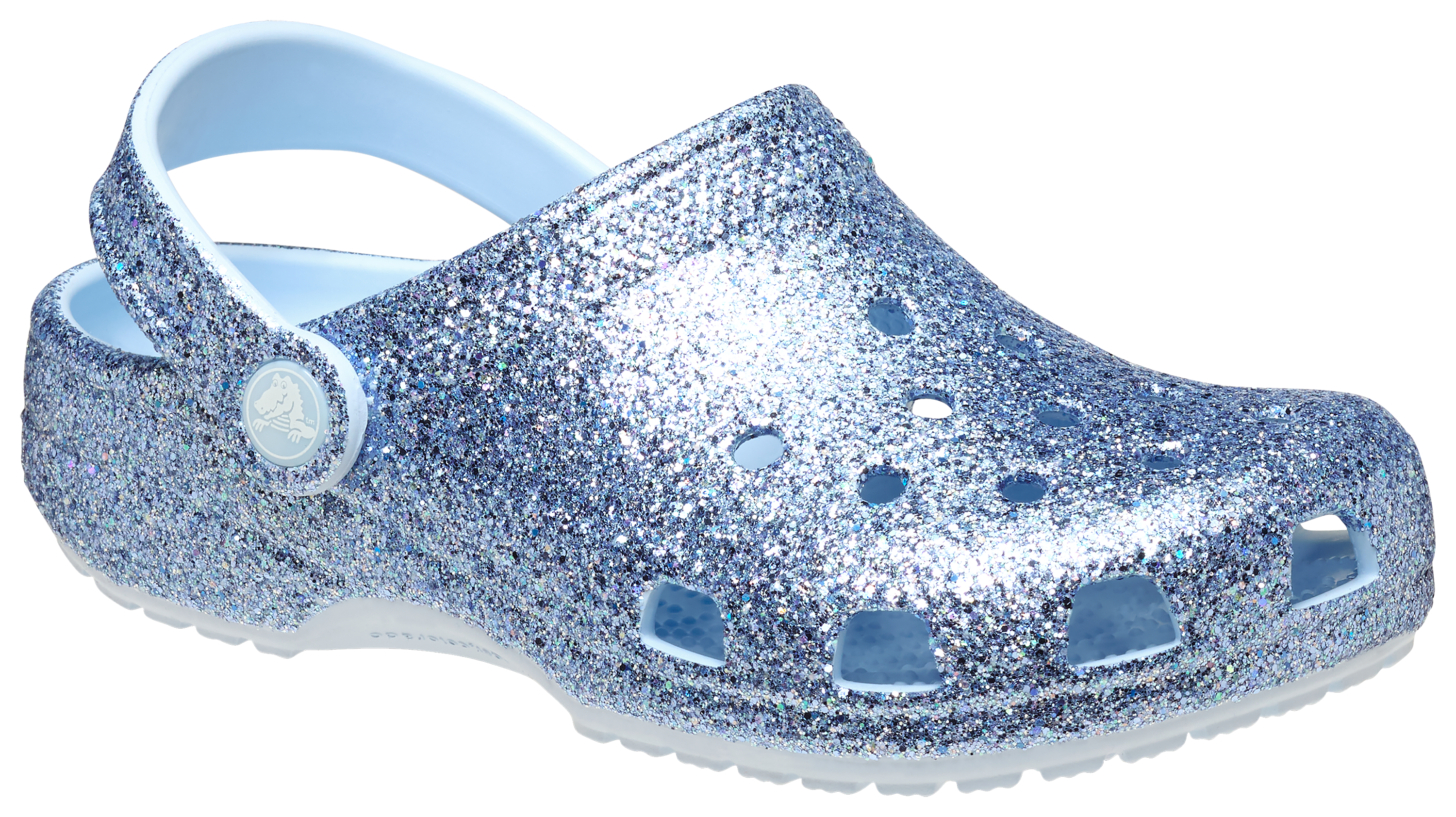 Image of Crocs Classic Chunky Glitter Clogs for Kids - Blue Frost