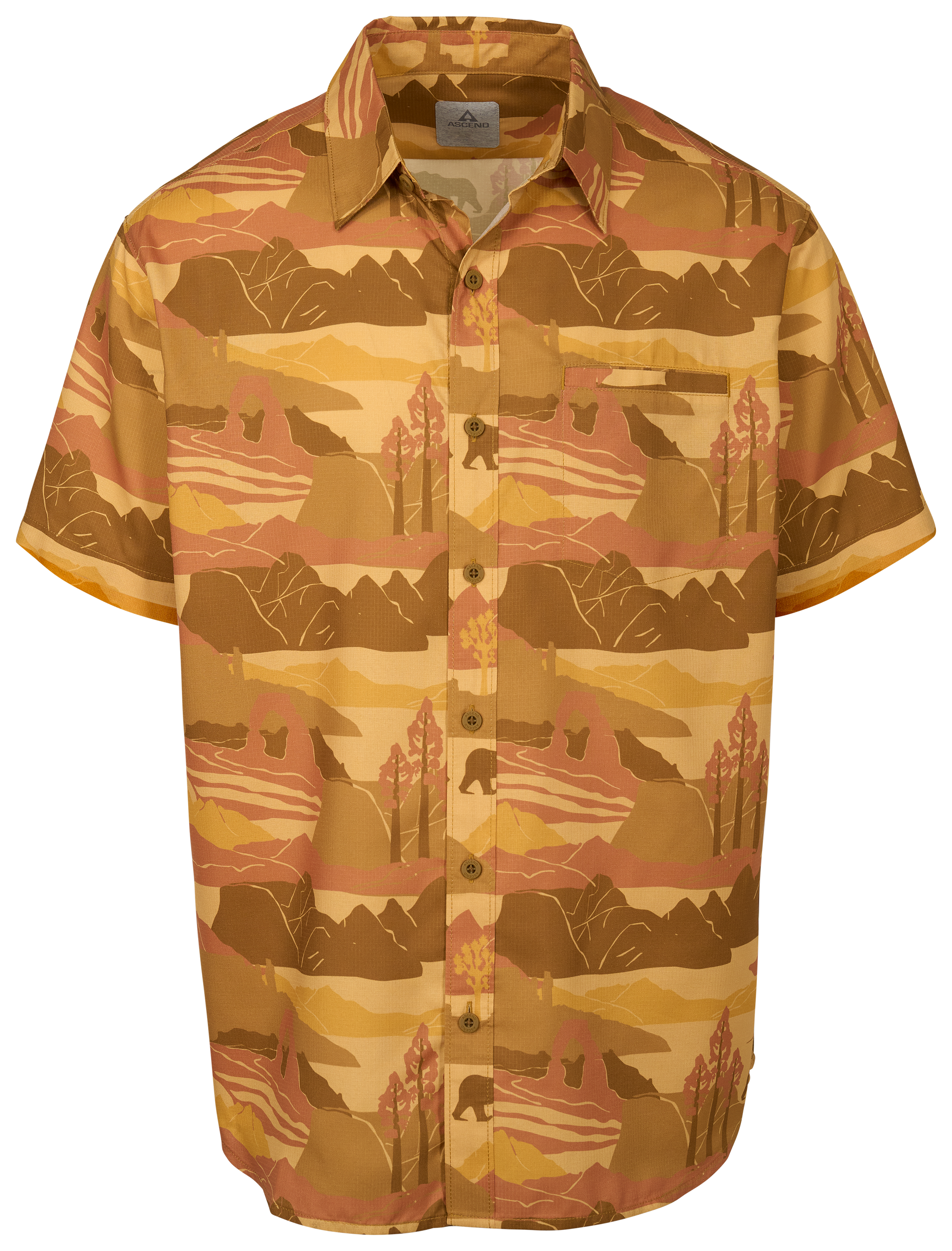 Image of Ascend Fireside Woven Button-Down Pocket Short-Sleeve Shirt - Golden Parkland