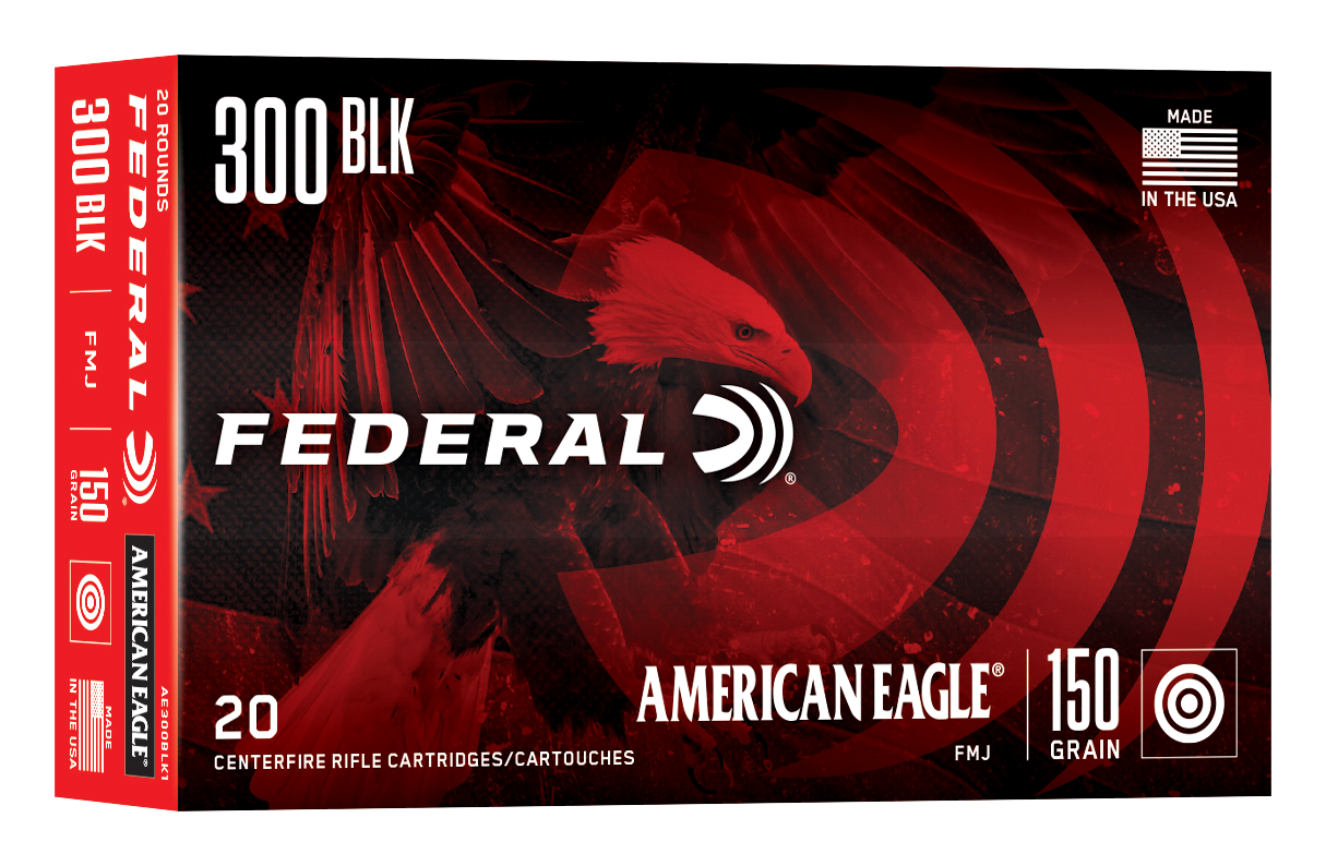 Federal American Eagle Centerfire Rifle Ammunition - Full Metal Jacket Boat Tail - 150 Grain - .300 AAC Blackout - 20 Rounds