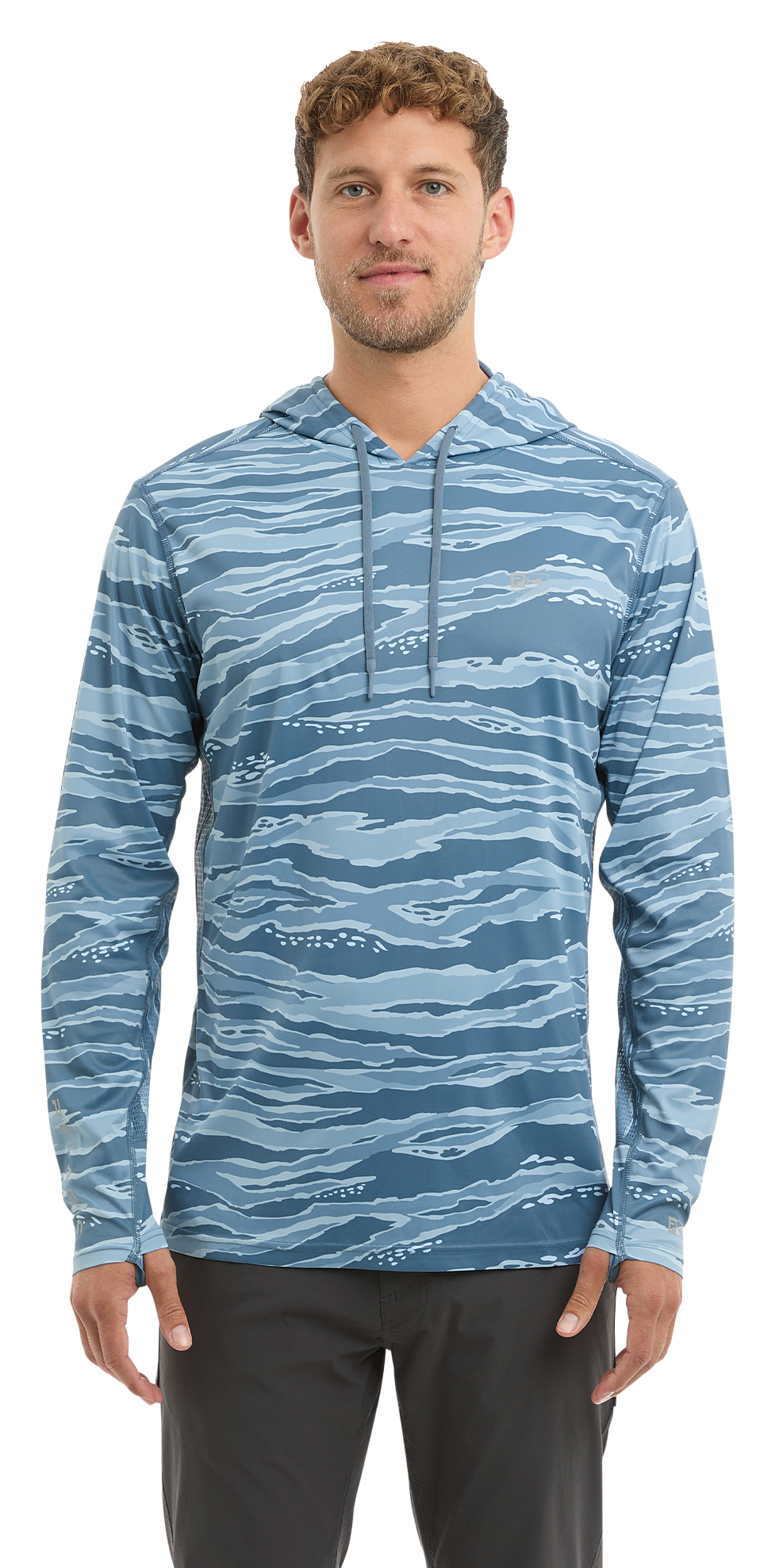 Image of Pelagic Vaportek Wahoo Camo Hooded Fishing Shirt - Petrol