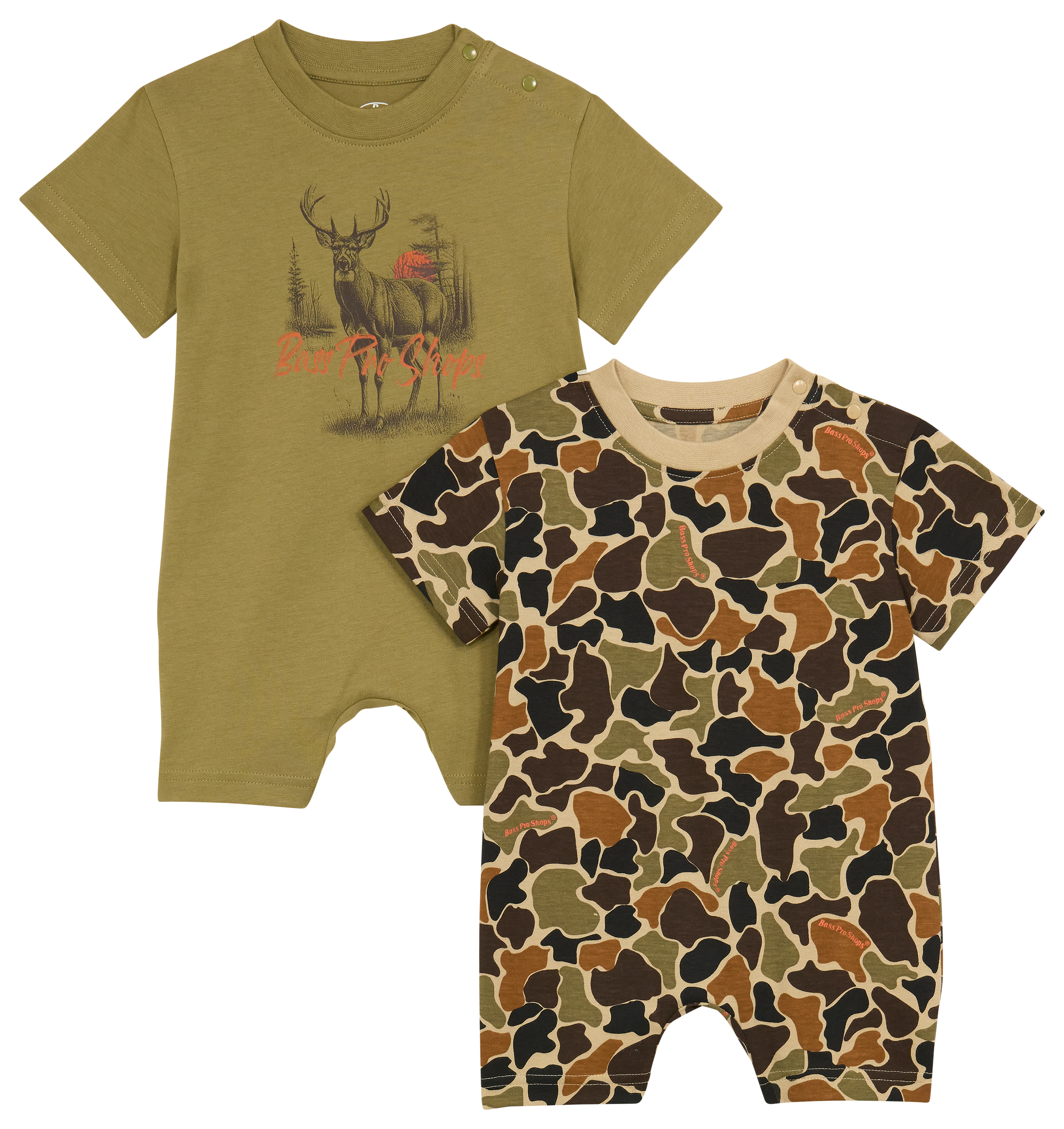 BASS PRO SHOPS Deer Print and Camo Short-Sleeve Romper 2-Piece Set for Babies