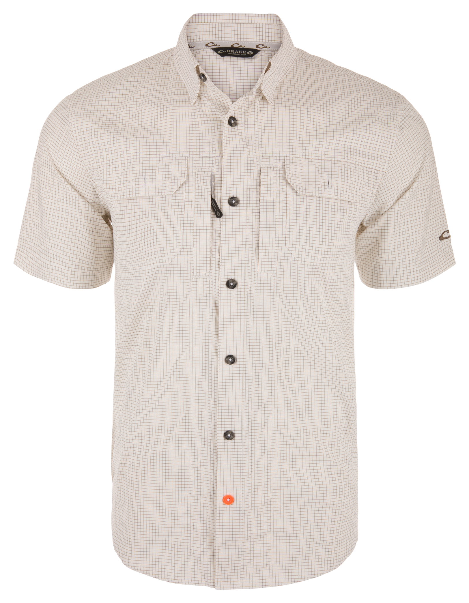 Image of Drake Waterfowl Wingshooters Trey Grid Check Short-Sleeve Button-Down Shirt - Major Brown