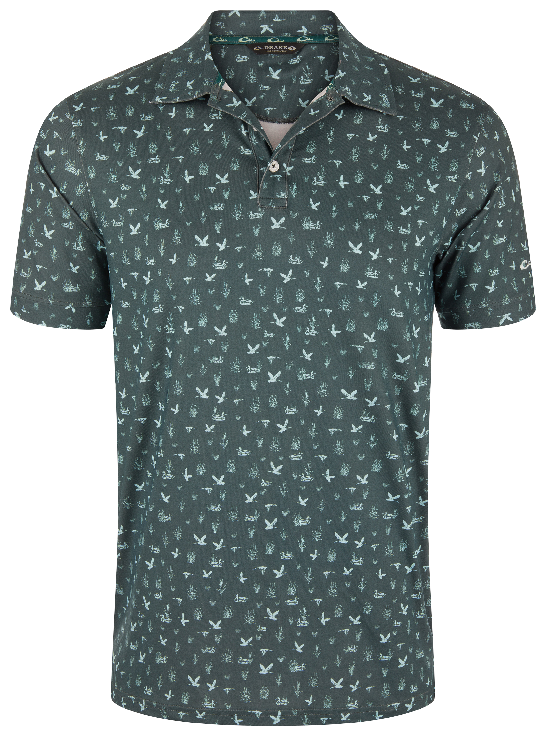 Image of Drake Waterfowl Marsh Duck Short-Sleeve Polo Shirt - Rainforest Green