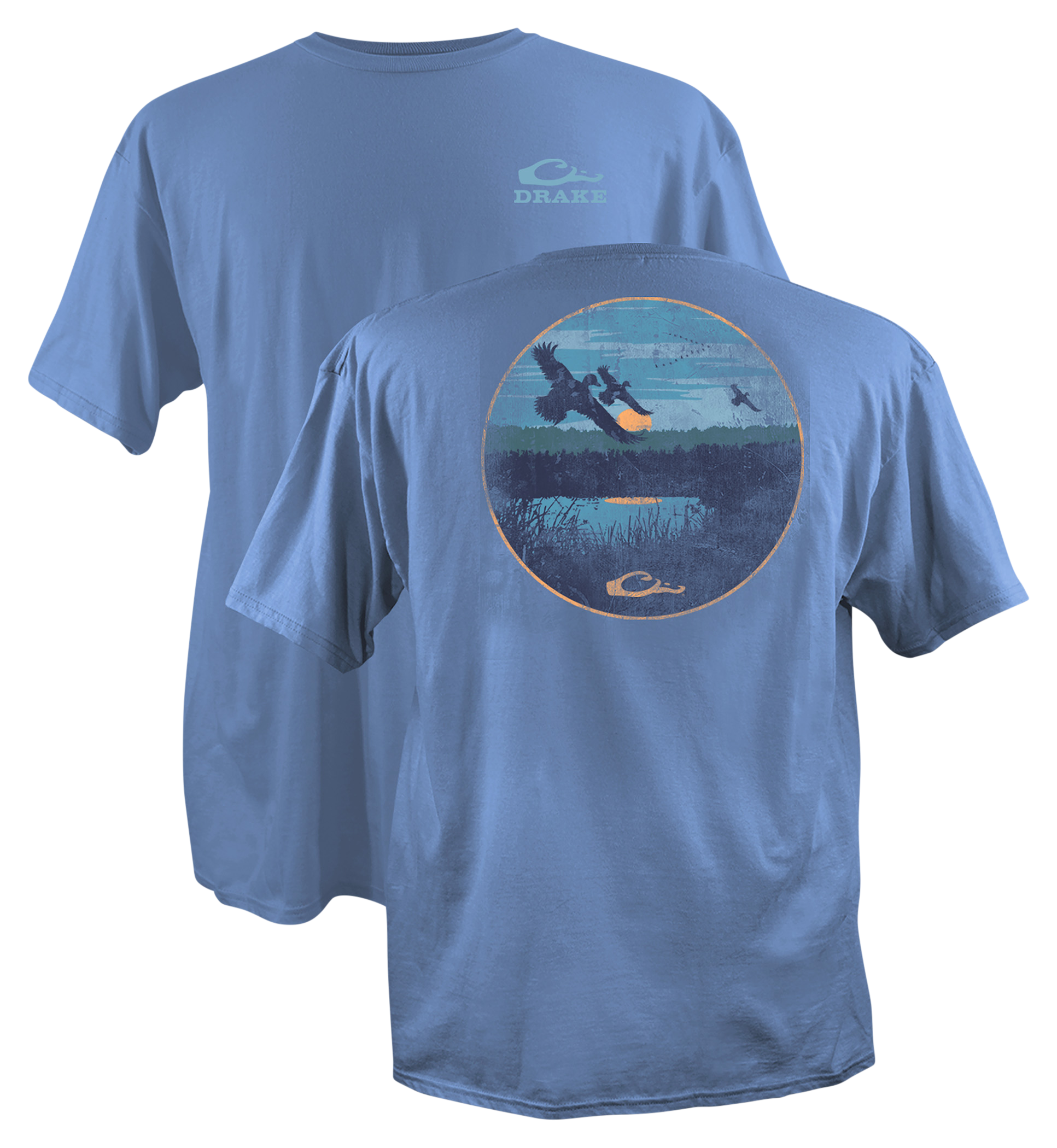 Image of Drake Waterfowl Marsh Scenic Short-Sleeve T-Shirt - Palace Blue