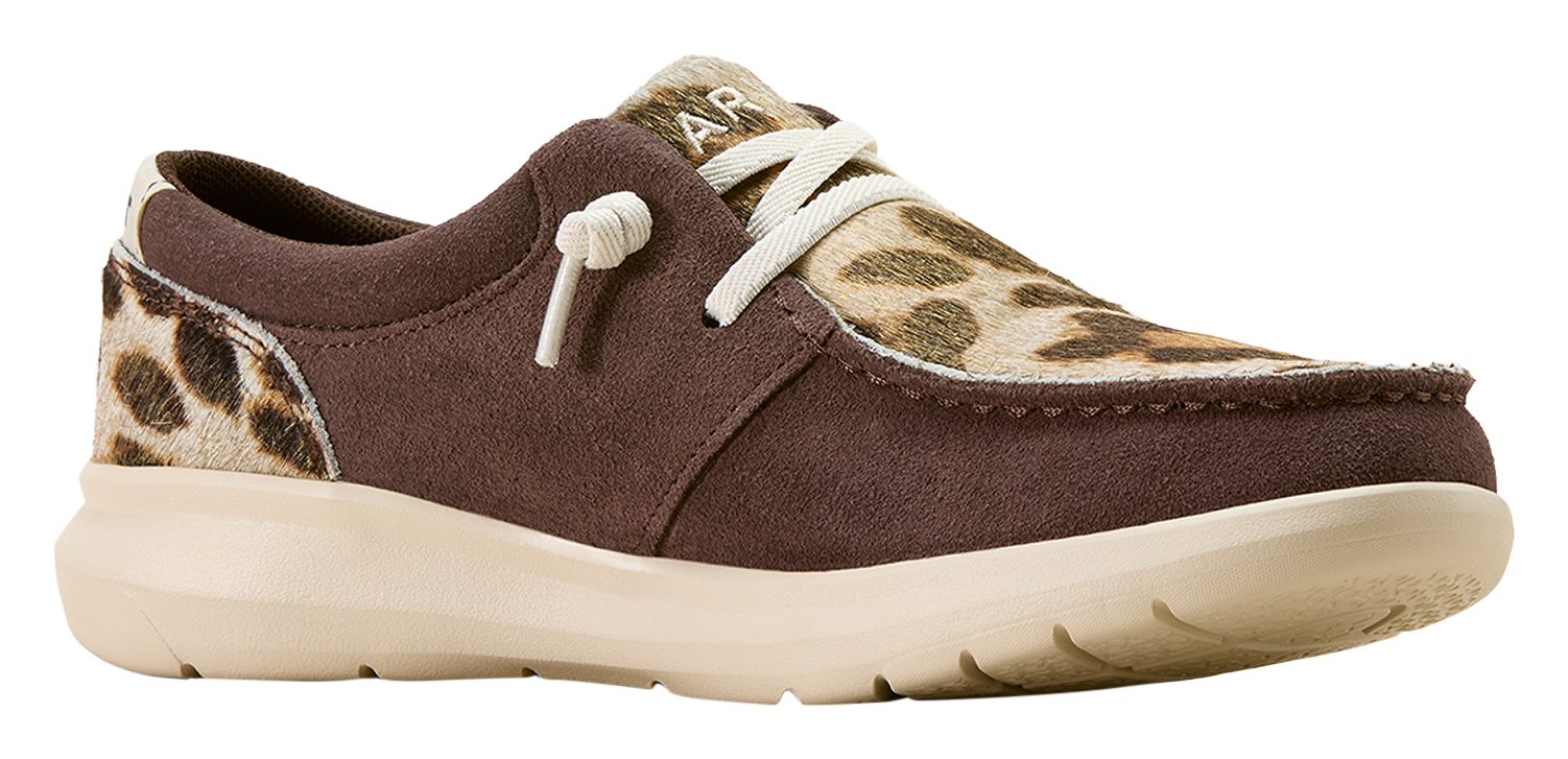Image of Ariat Hilo Leopard Print Hair-On-Hide Moc Toe Shoes for Women