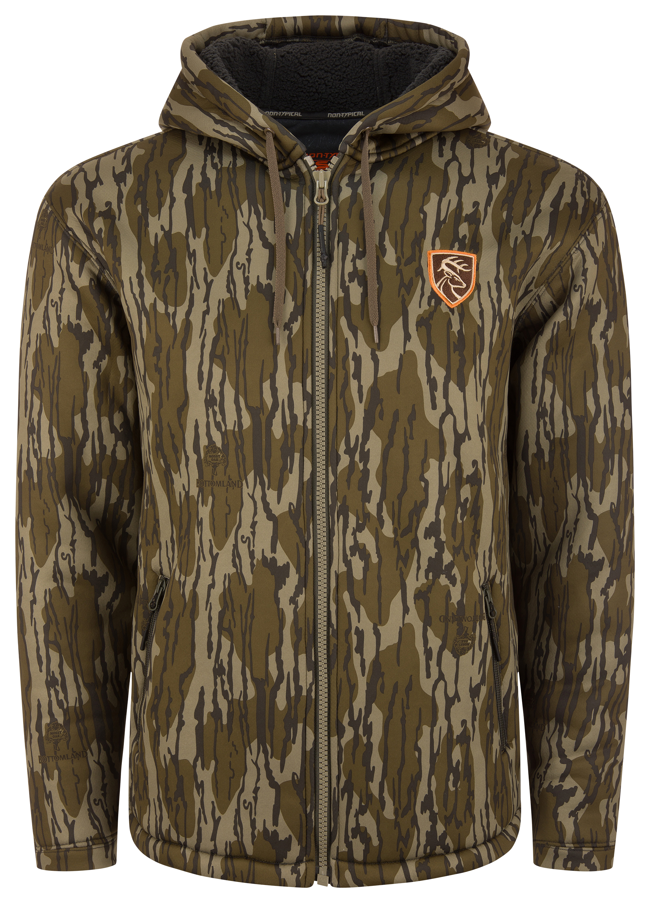Image of Drake Waterfowl Non-Typical Silencer Full-Zip Hoodie - Mossy Oak Bottomland - 3XL