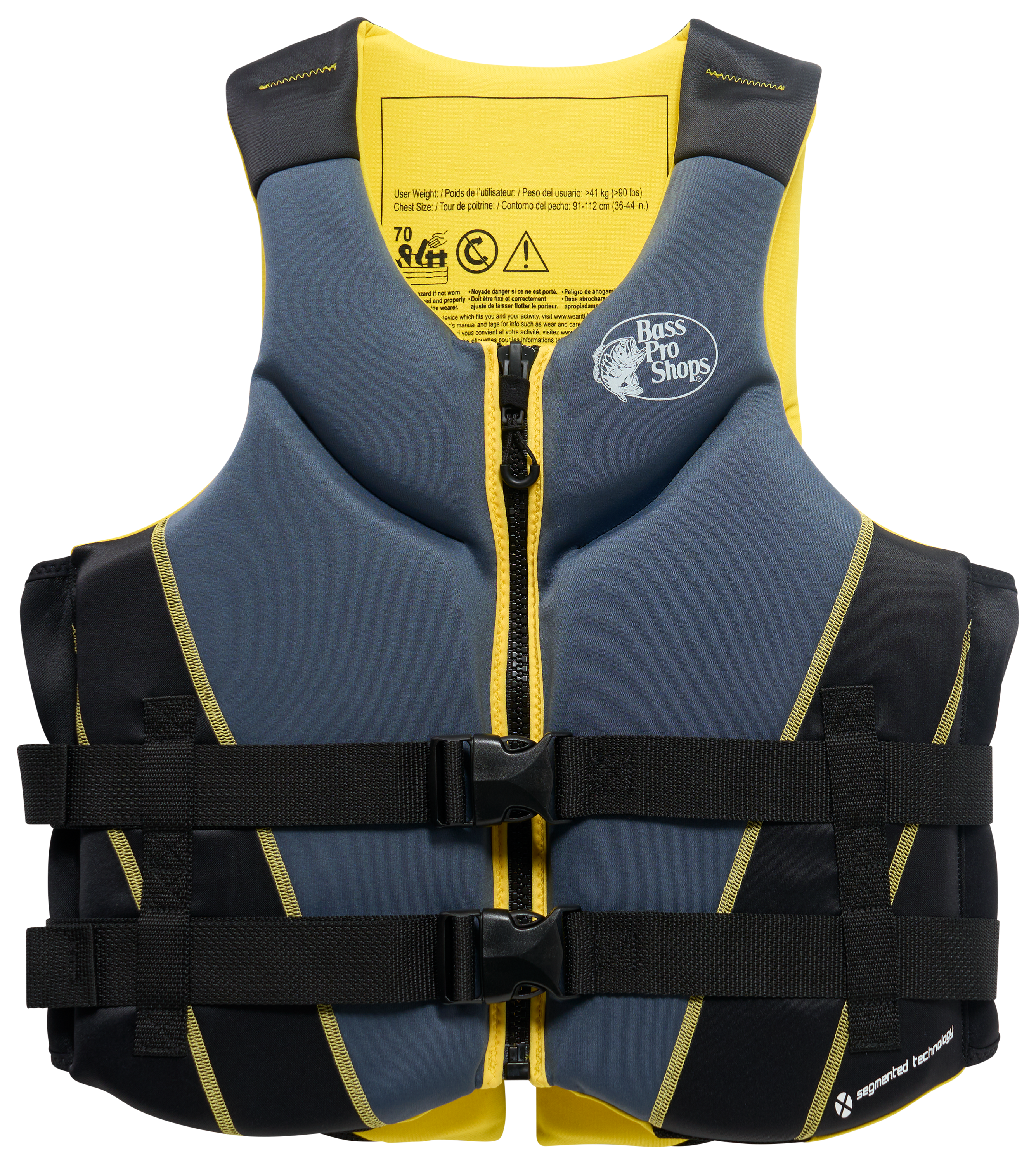 Image of Bass Pro Shops Segmented Nuprene Life Jacket - Yellow/Grey/Black - L/XL