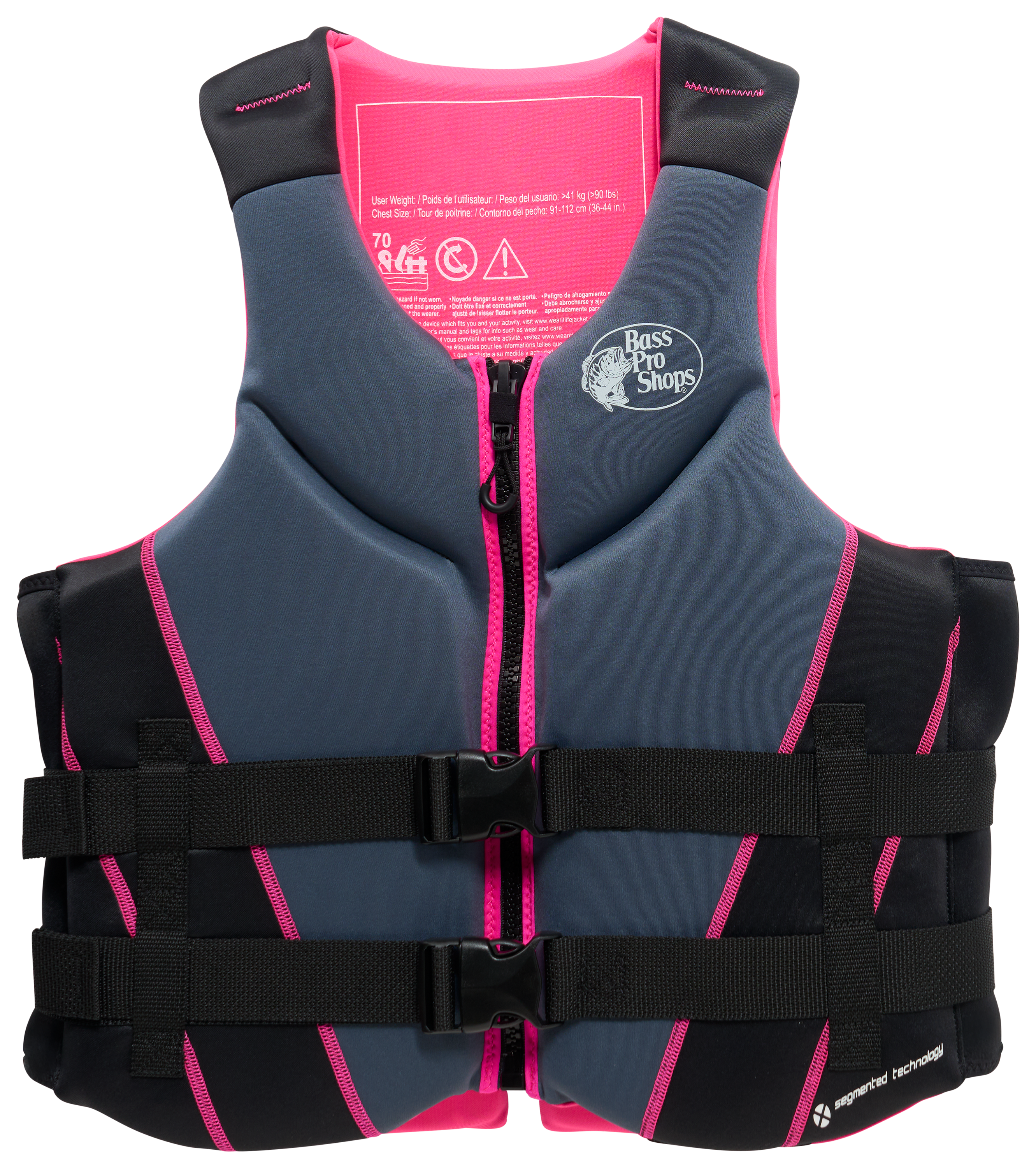 Image of Bass Pro Shops Segmented Nuprene Life Jacket - Pink/Grey/Black - S/M
