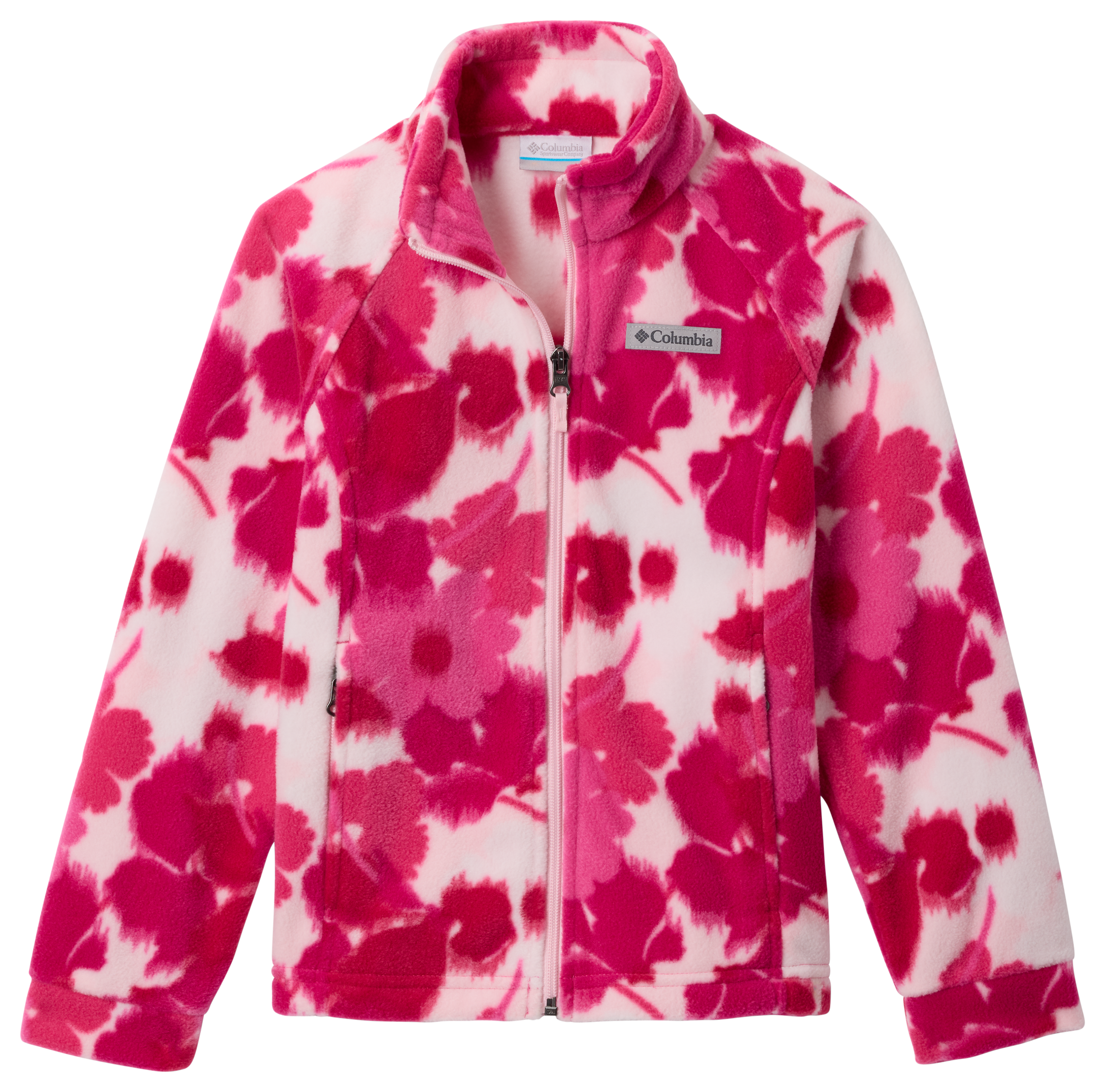 Image of Columbia Benton Springs II Printed Fleece Jacket for Kids - Pink Ice Ikatbloom - XS