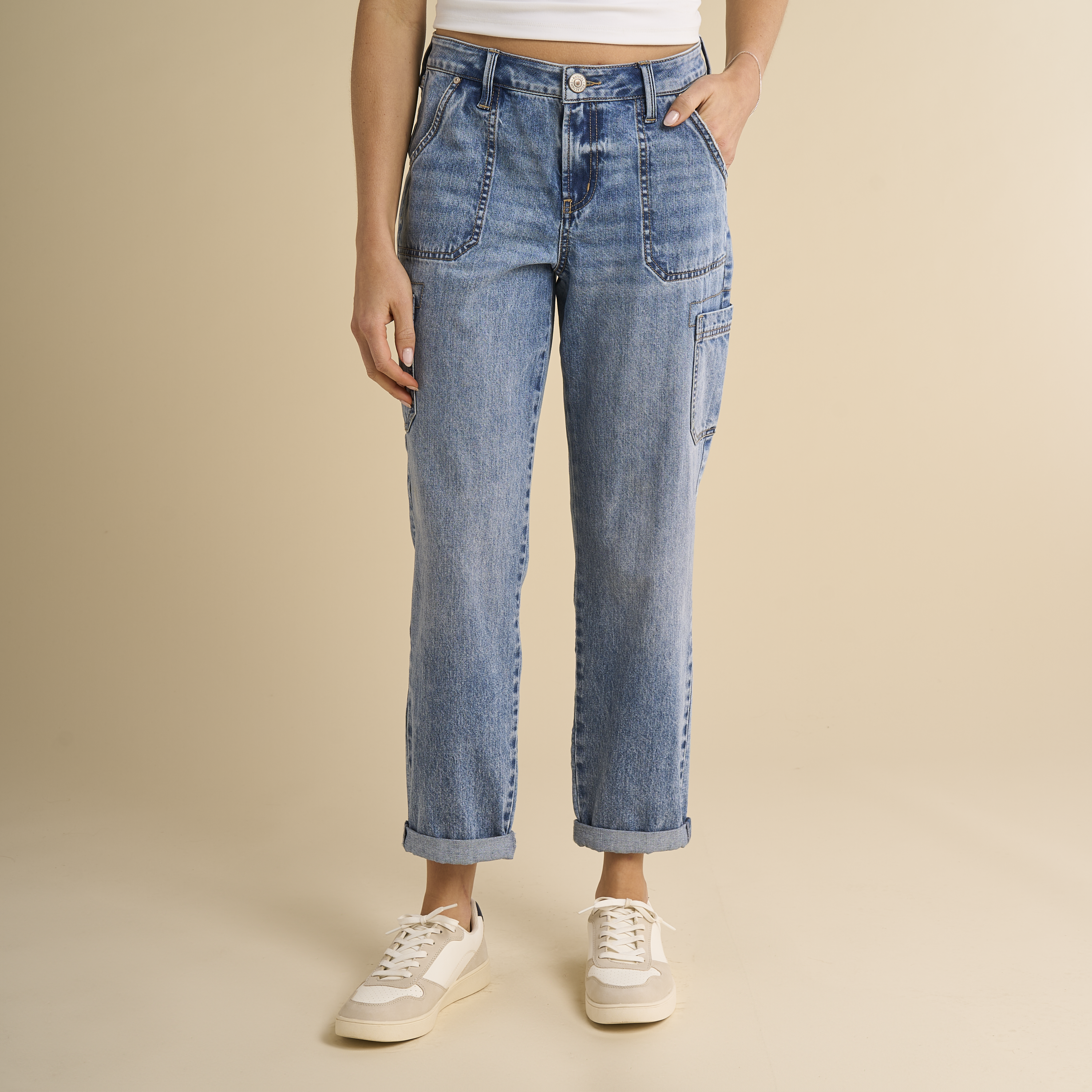 Image of Natural Reflections Utility Cargo Jeans - Medium Wash