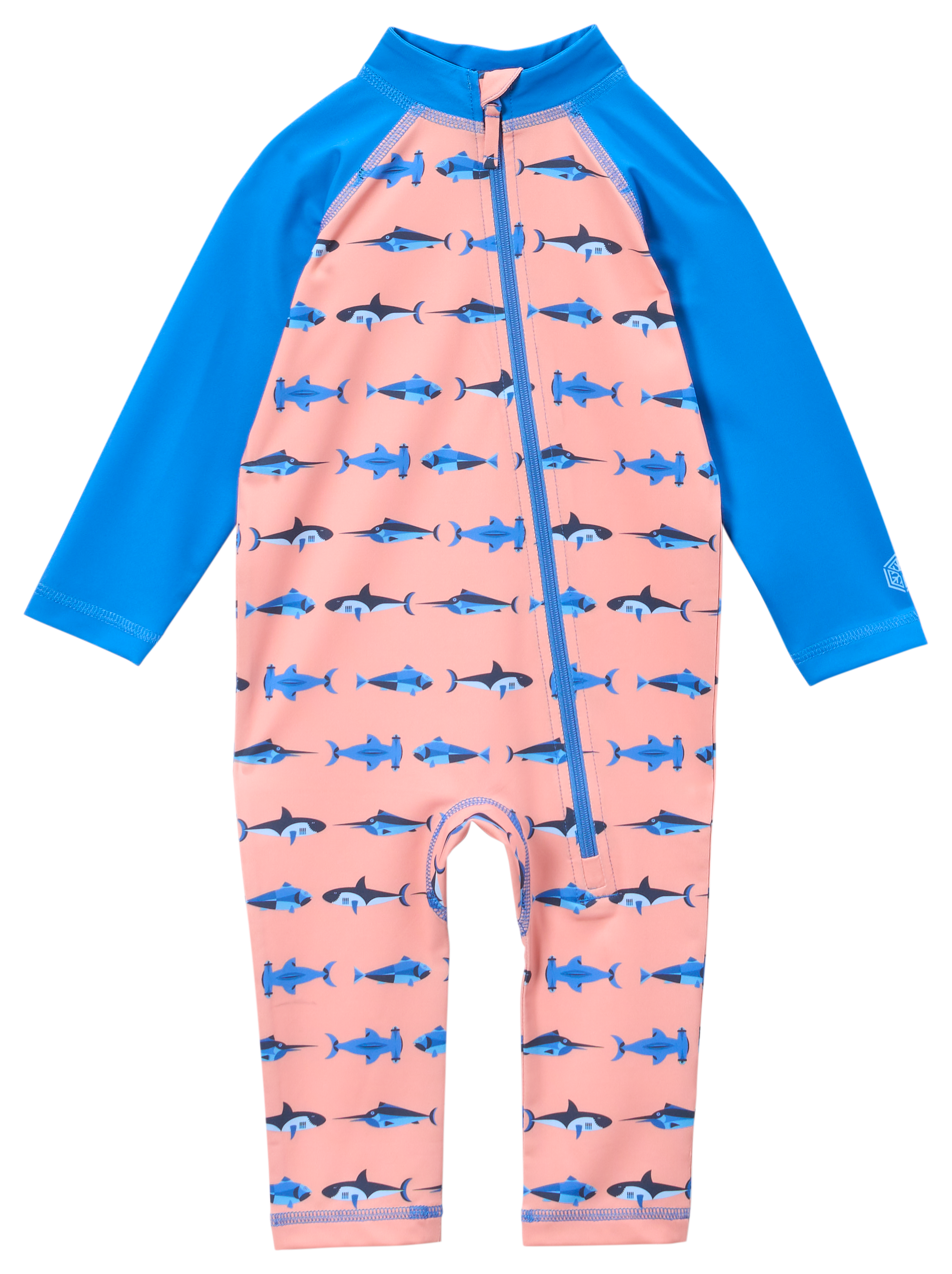 Image of World Wide Sportsman Long-Sleeve Sunsuit for Babies - Peach Fish Friends