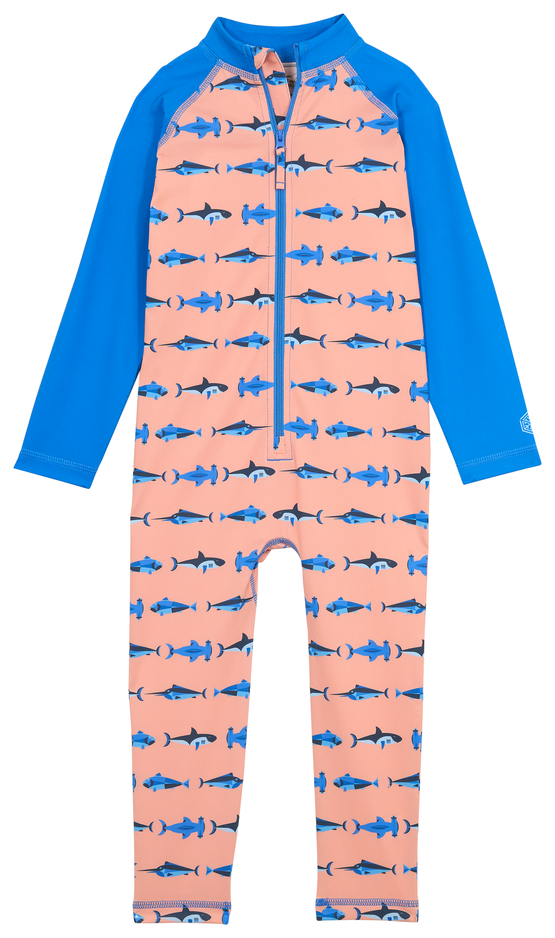 Image of World Wide Sportsman Long-Sleeve Sunsuit for Toddlers - Peach Fish Friends