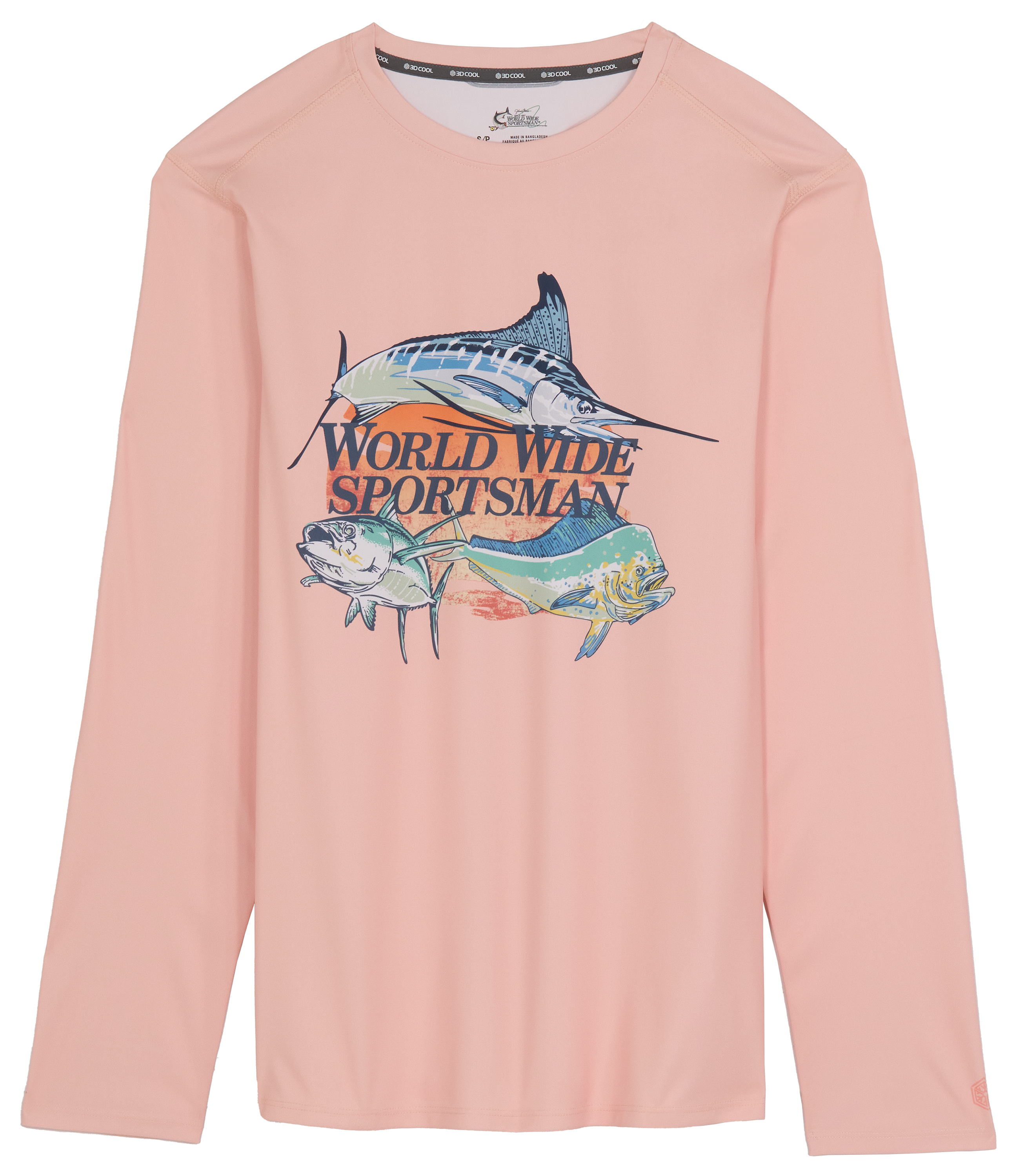 Image of World Wide Sportsman 3D Cool Fish Graphic Angler Crew-Neck Long-Sleeve Shirt - Peach Adobe