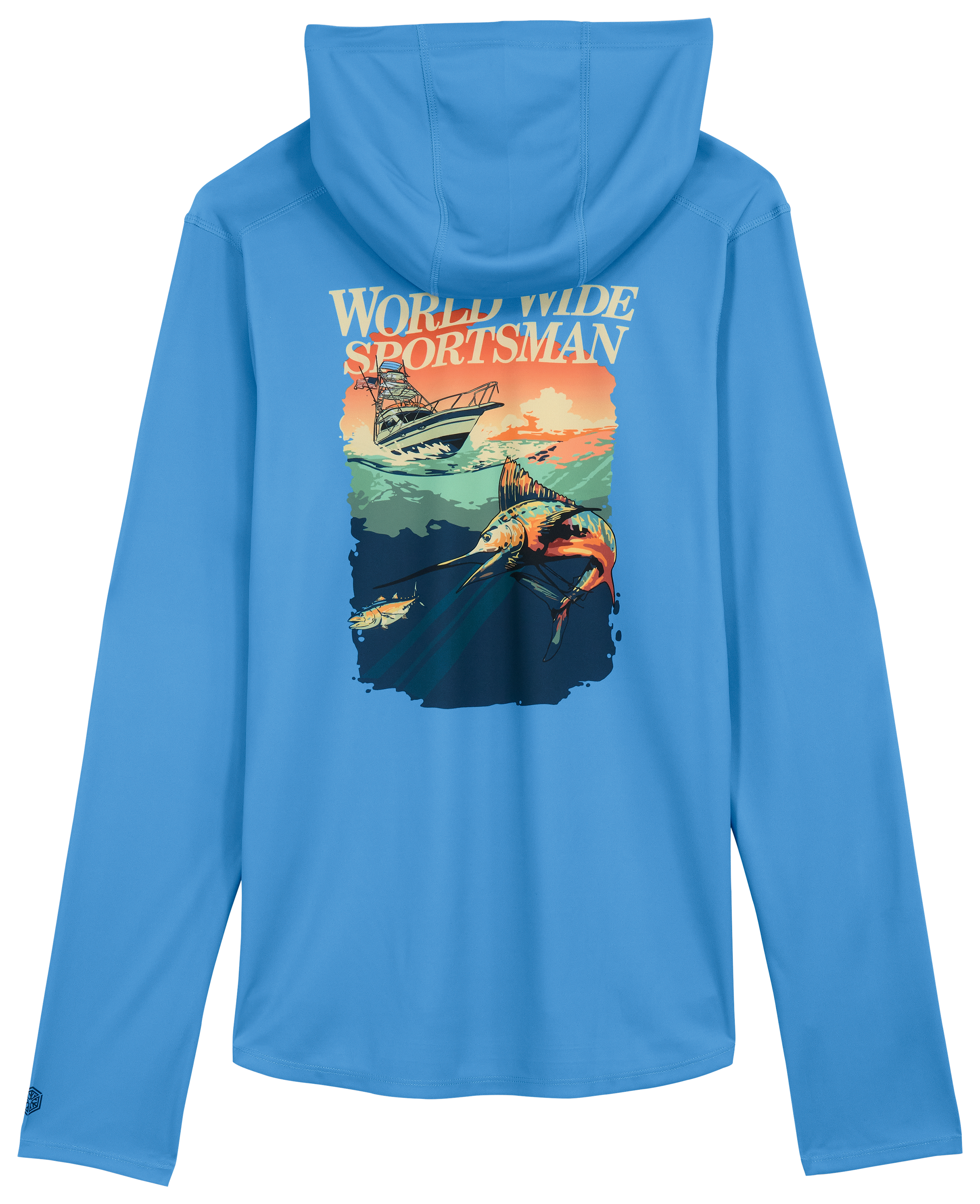 Image of World Wide Sportsman 3D Cool Lure Flag Graphic Angler Hoodie - Azure Blue