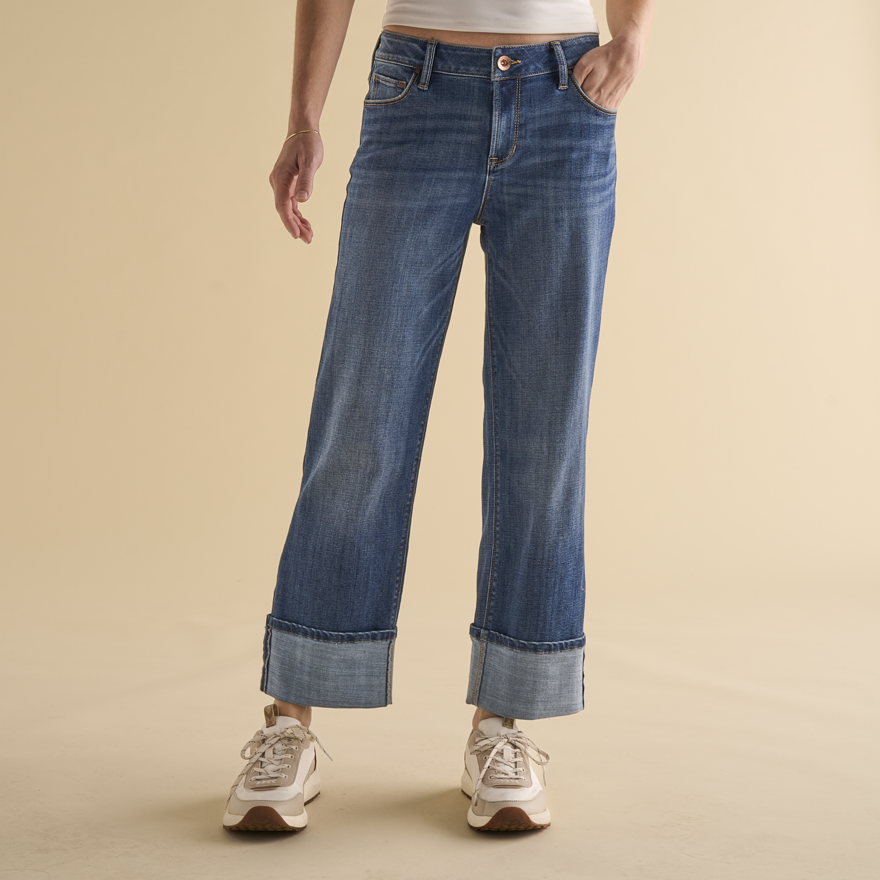 Image of Natural Reflections Cedar Sky Cuffed Jeans - Dark Wash