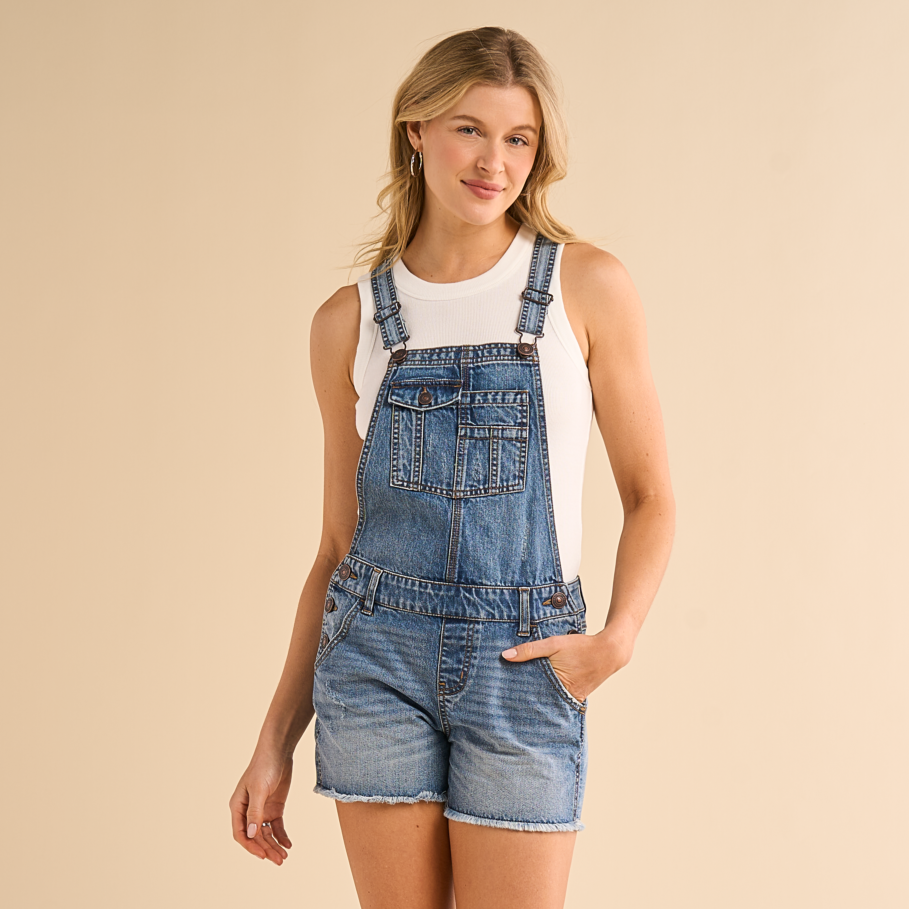 Image of Natural Reflections Denim Shortalls - Medium Wash