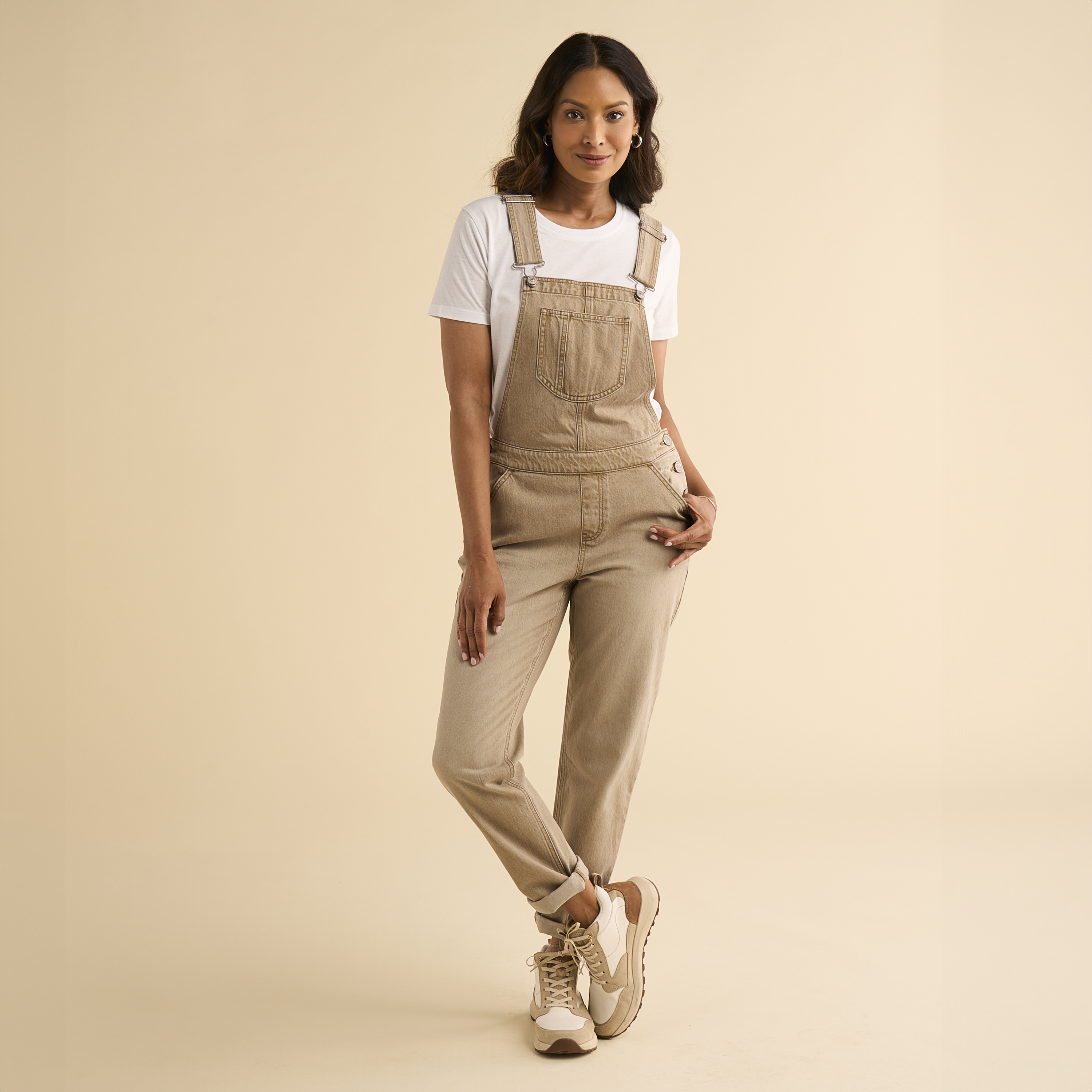 Image of Natural Reflections Luna Bay Denim Overalls - Khaki