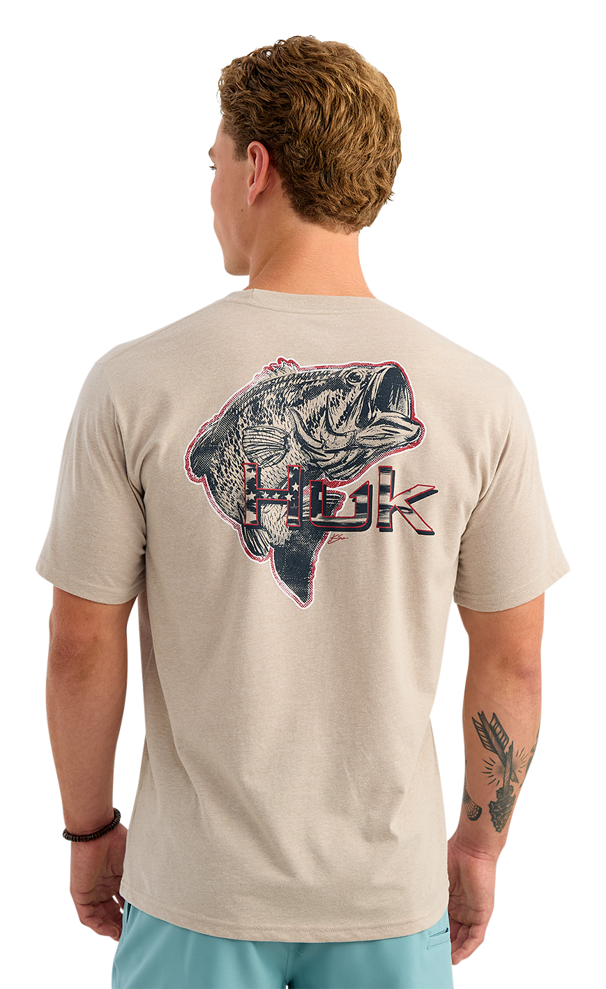 Image of Huk Americana Bass Graphic Short-Sleeve T-Shirt - River Rock Heather