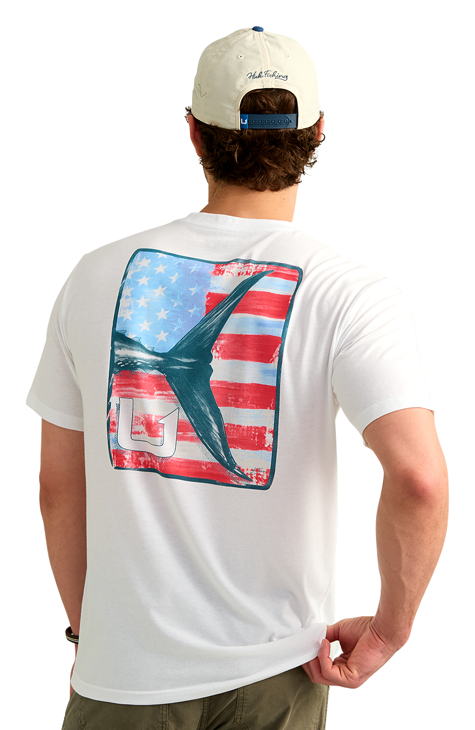 Image of Huk Americana Fin and Flag Graphic Short-Sleeve T-Shirt - White