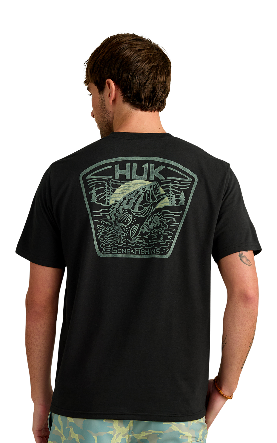 Image of Huk Scenic Bass Short-Sleeve Pocket T-Shirt - Black - 2XL