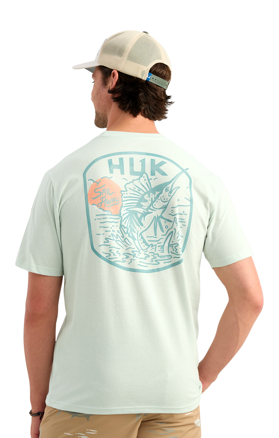 Image of Huk Scenic Sailfish Short-Sleeve Pocket T-Shirt - Pale Algae Heather