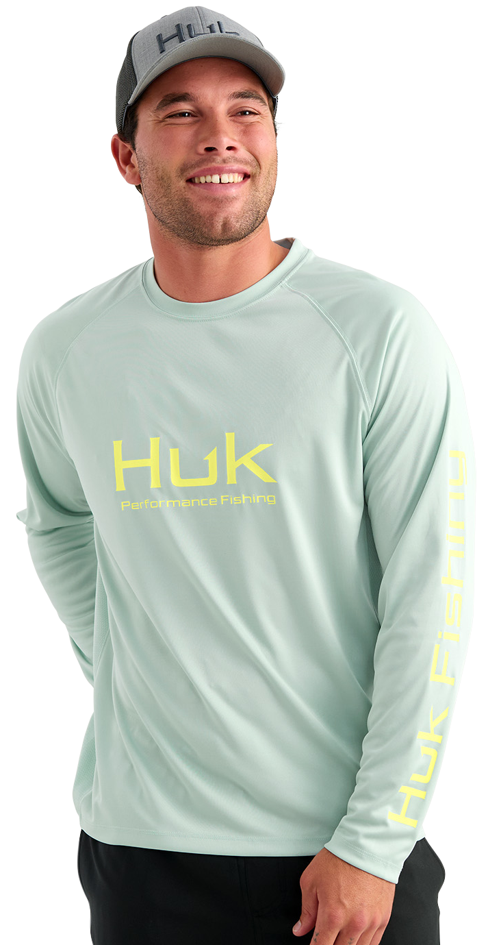 Image of Huk Vented Pursuit Logo Graphic Long-Sleeve Shirt - Heron Blue