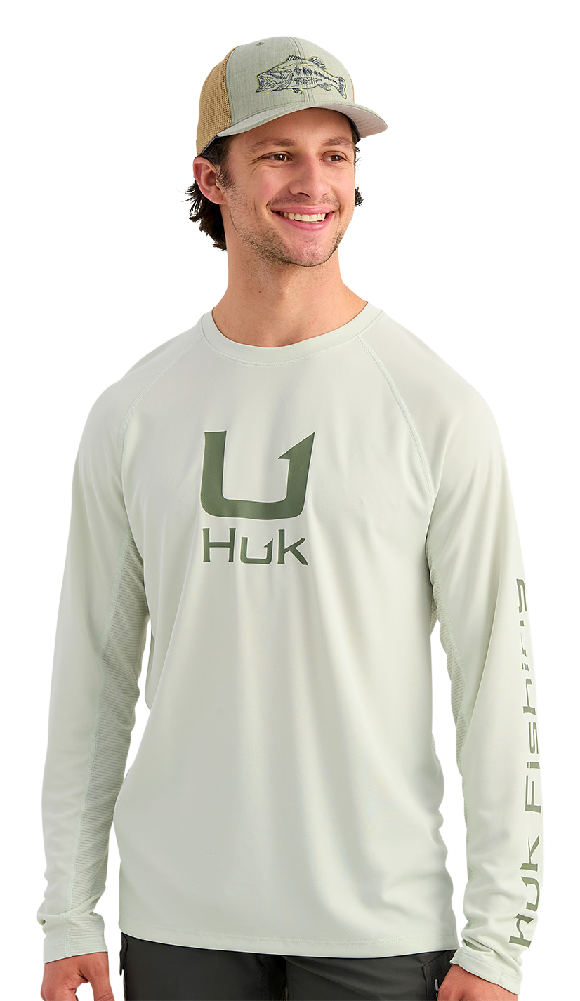Image of Huk Icon Crew-Neck Long-Sleeve Shirt - Pale Algae