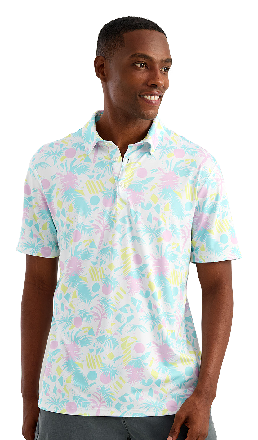 HUK Airweight Performance Polo - White Palm Craze S