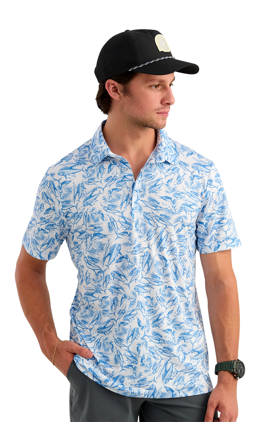 HUK KC Airweight Performance Polo - Regatta Fish Chaos S