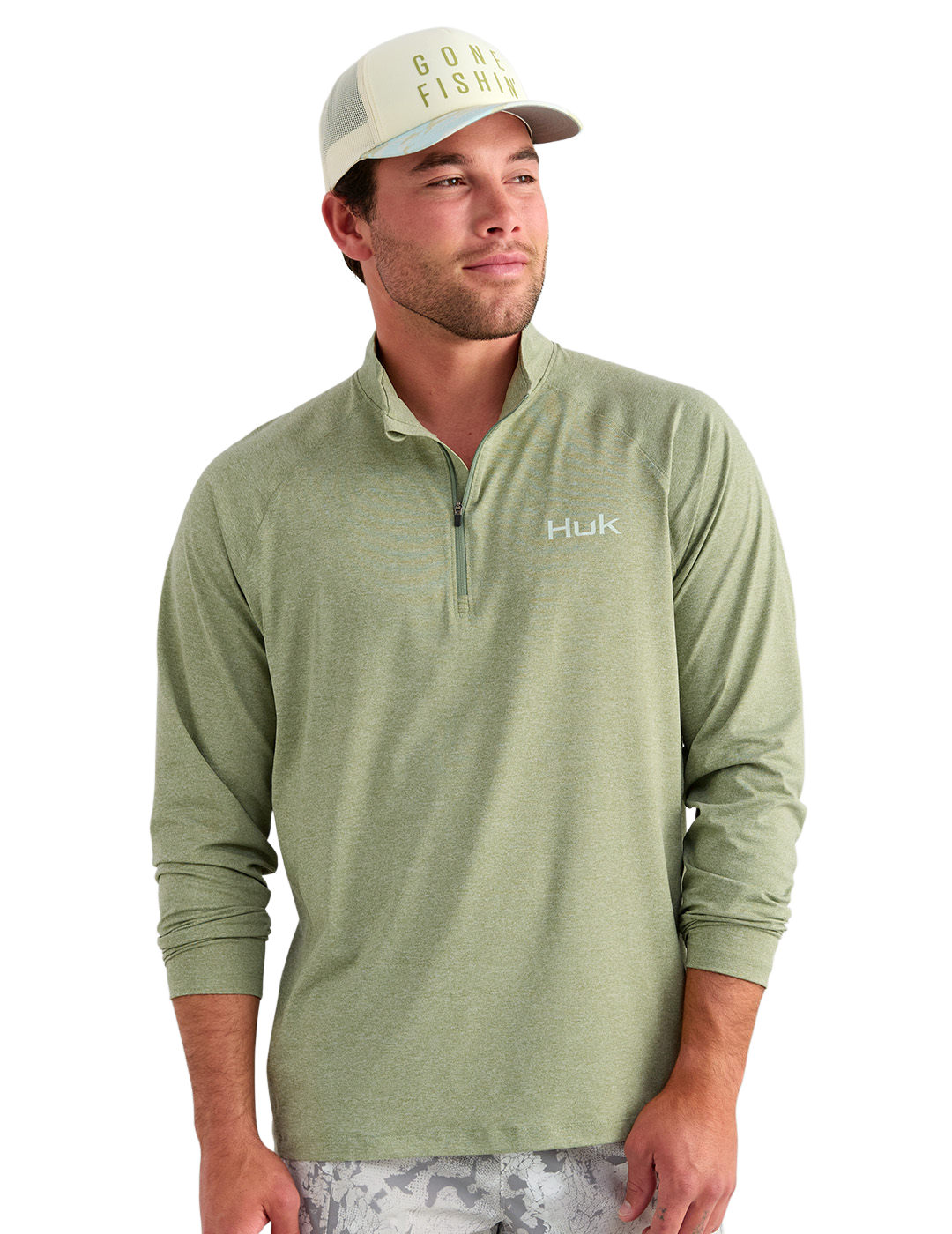 Image of Huk Airweight Quarter-Zip Pullover - Seagrass Heather