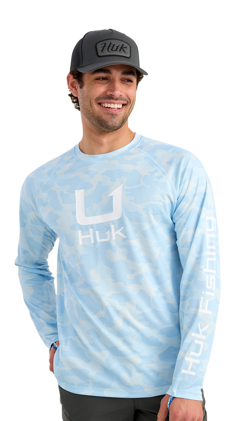 Image of Huk Icon Printed Crew-Neck Long-Sleeve T-Shirt - Coastal Drift