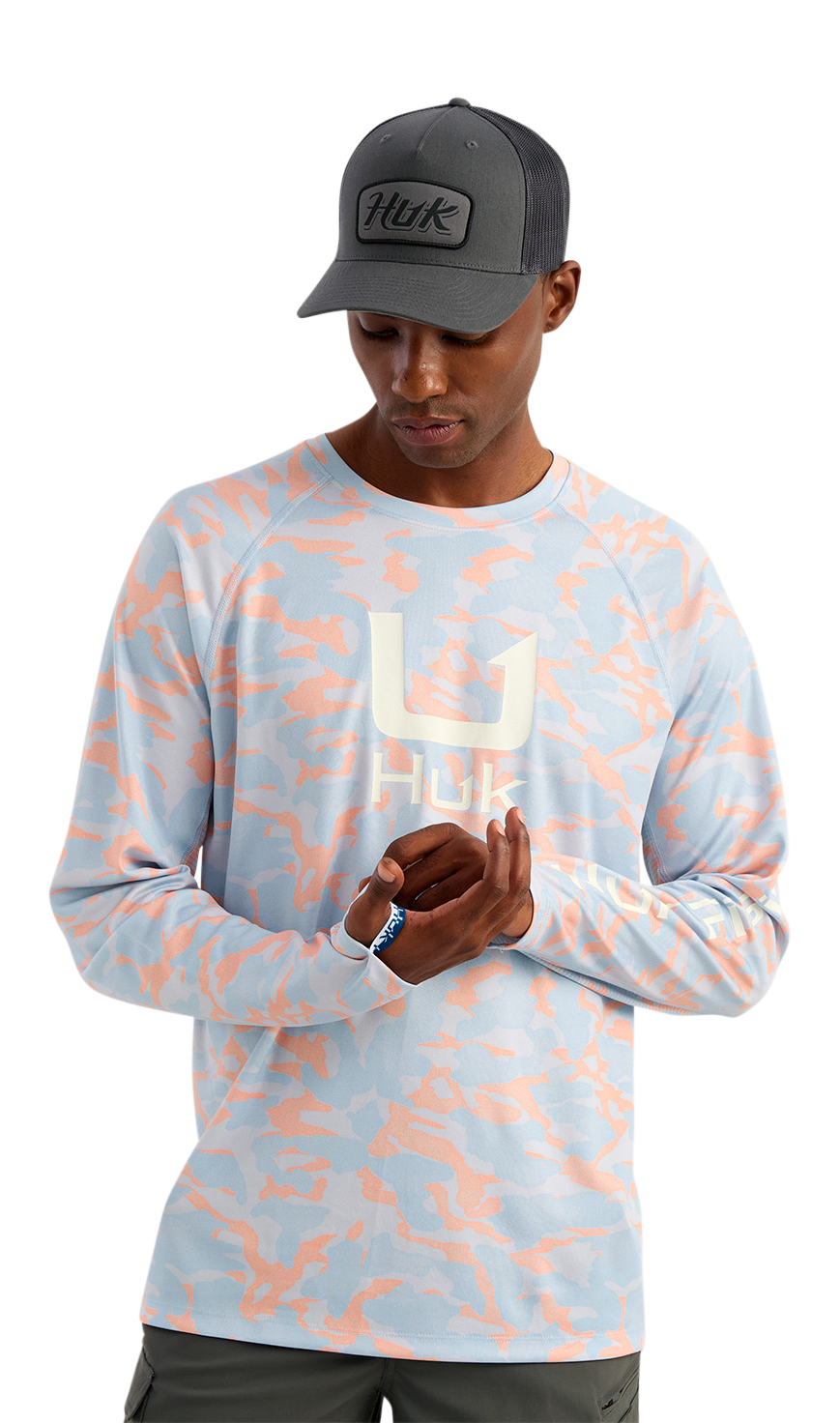 Image of Huk Icon Printed Crew-Neck Long-Sleeve T-Shirt - Coral Reef
