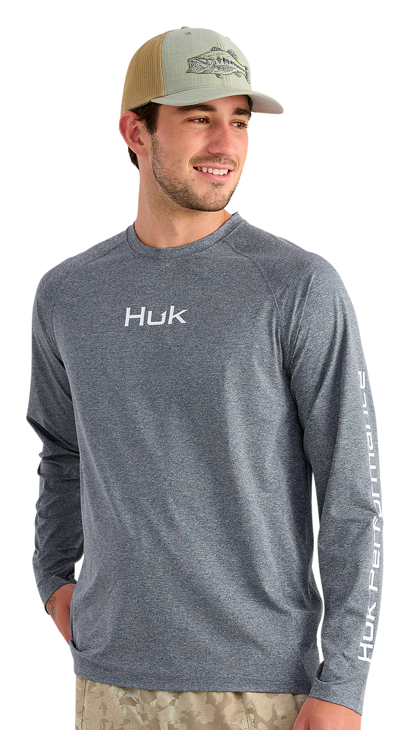Image of Huk Airweight Long-Sleeve Crew - Stormy Blue Heather