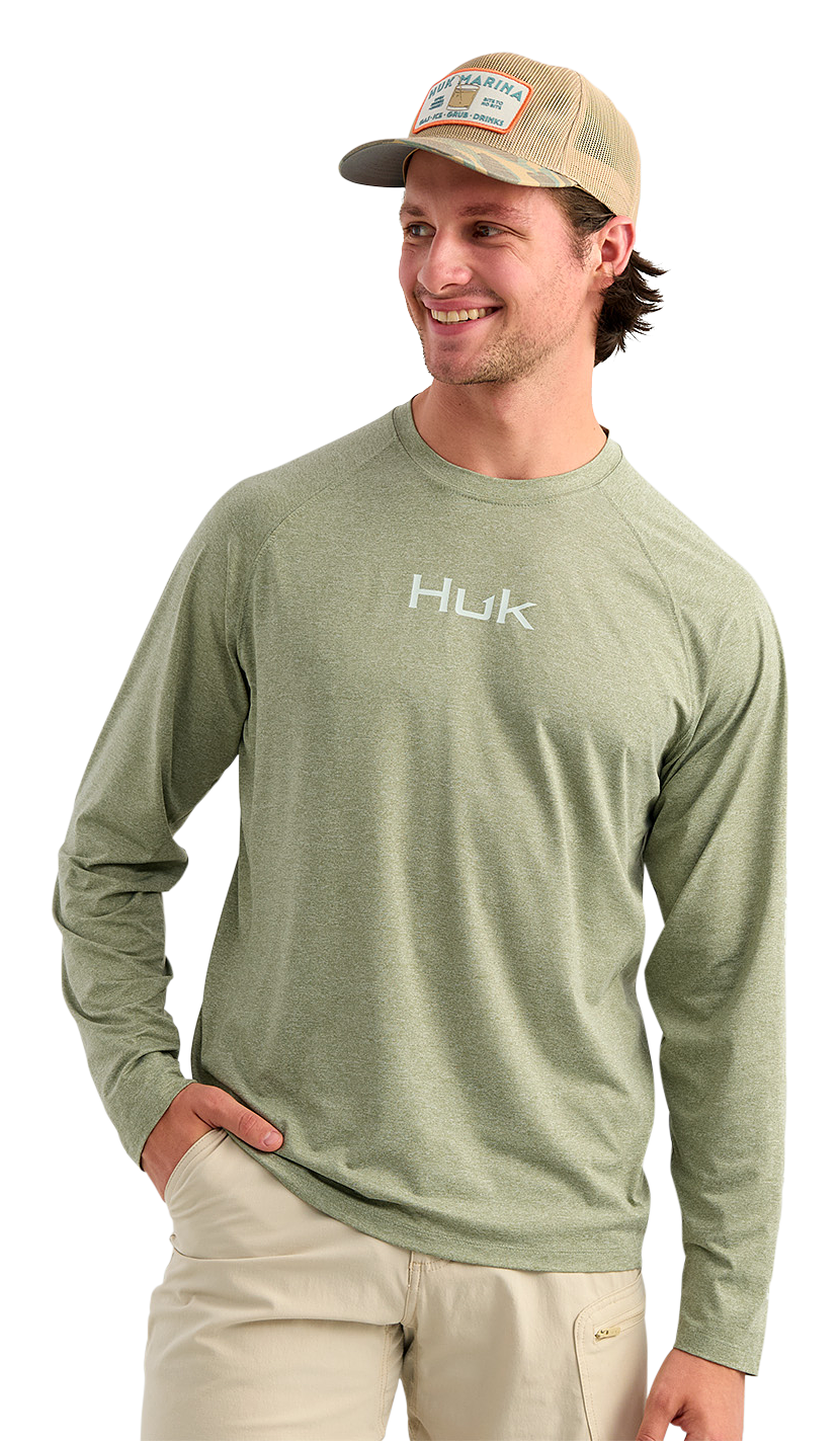 Image of Huk Airweight Long-Sleeve Crew - Seagrass Heather