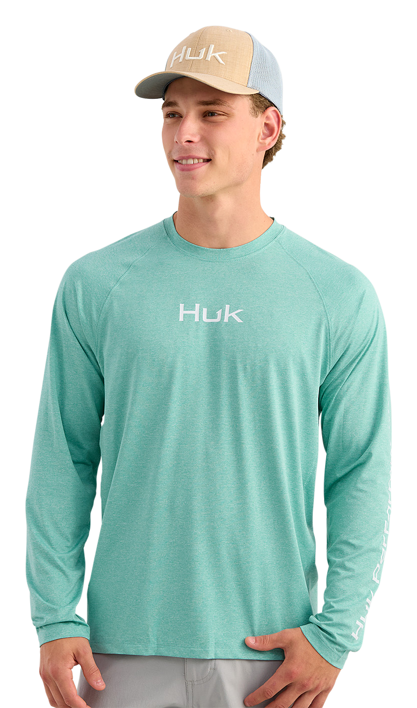 Image of Huk Airweight Long-Sleeve Crew - Marine Blue Heather