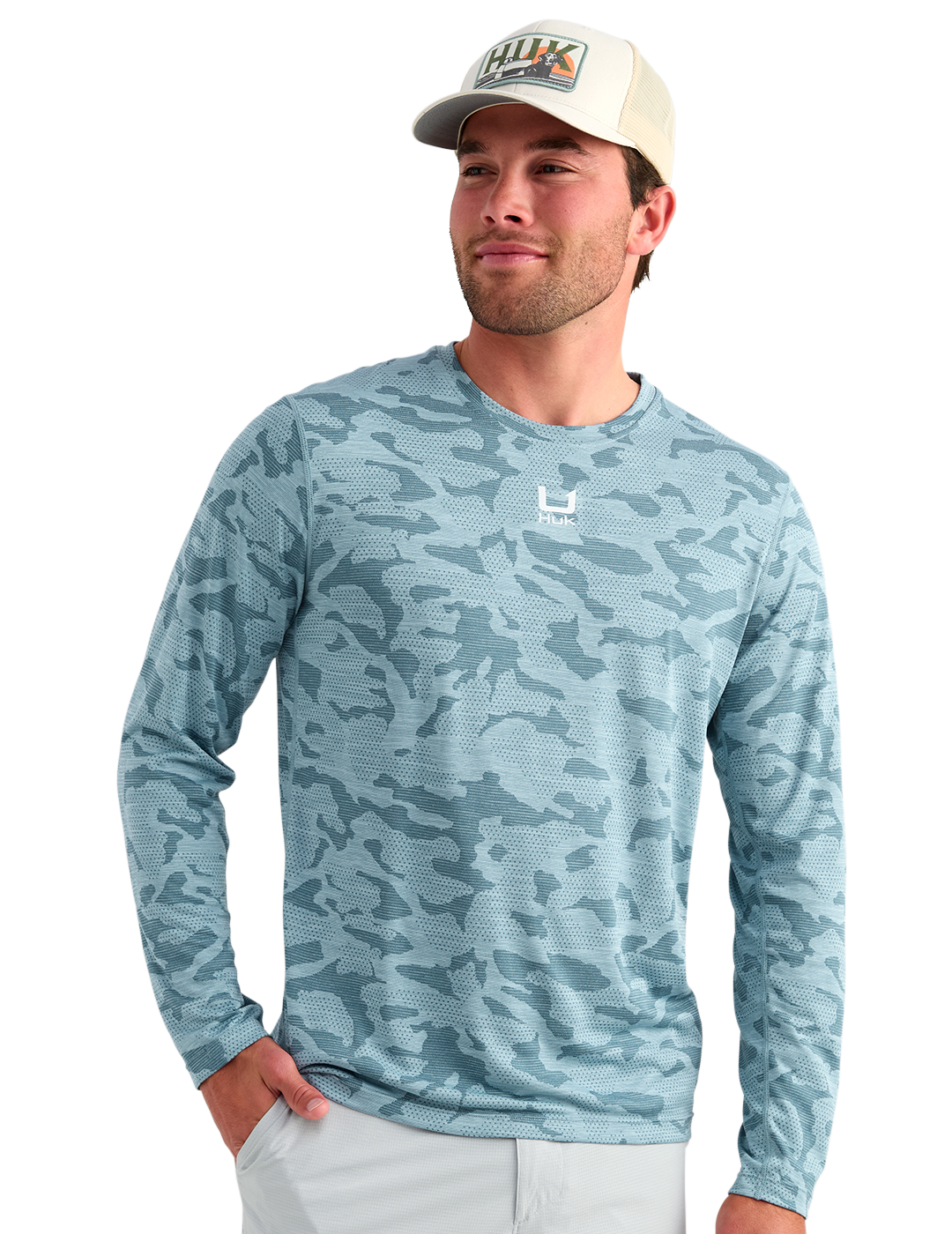 HUK A1A Pro Long Sleeve Crew - Stormy Blue Camo L