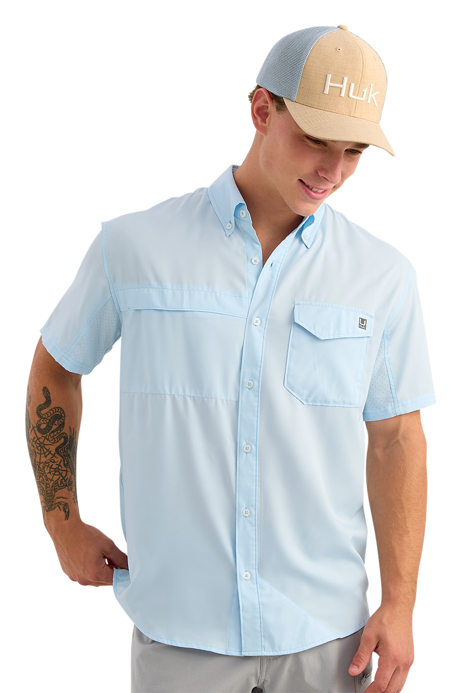 Image of Huk Tide Point Button-Up Short-Sleeve Shirt - Coastal Drift