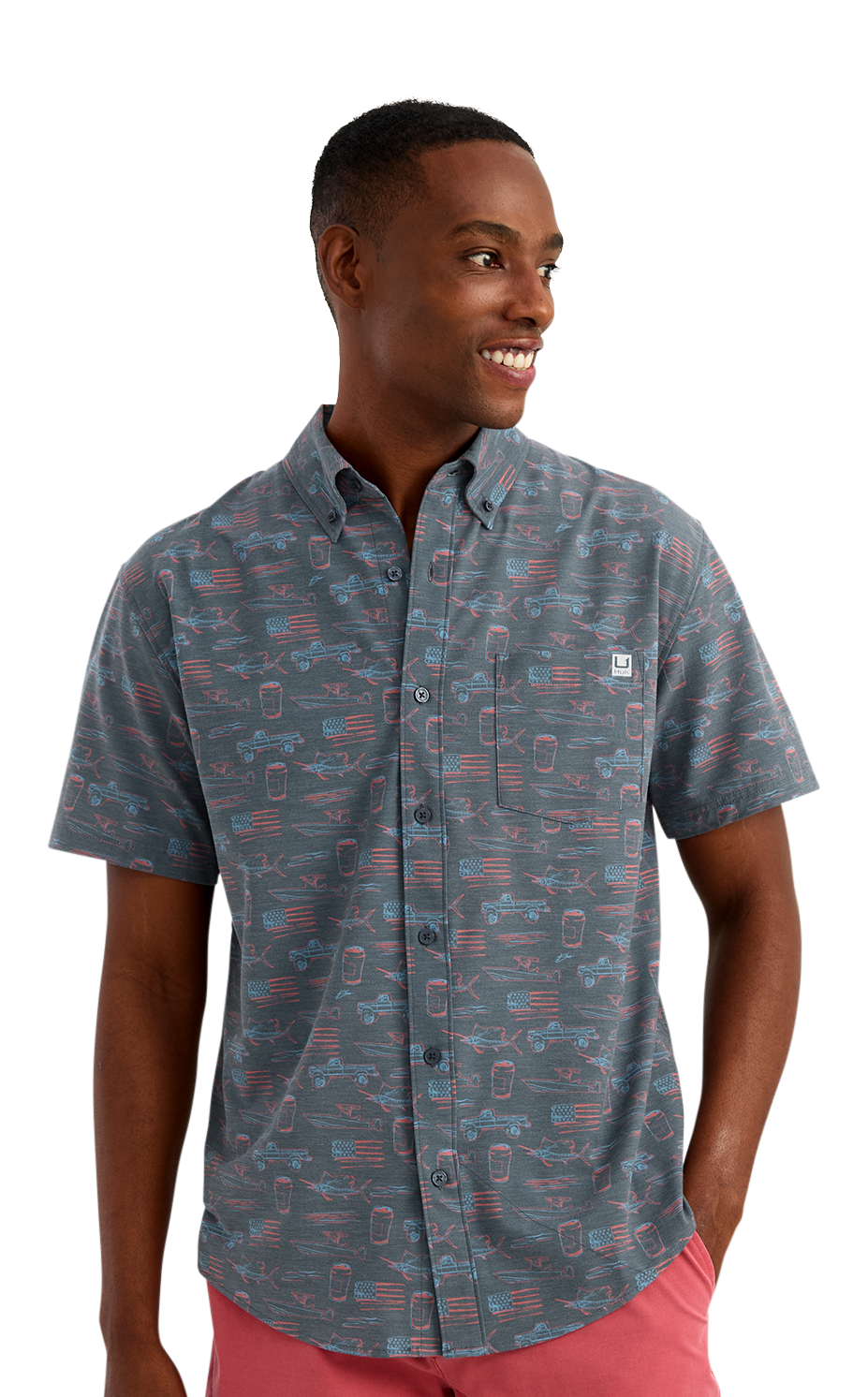 Image of Huk Kona KC Printed Short-Sleeve Shirt - Sea Storm