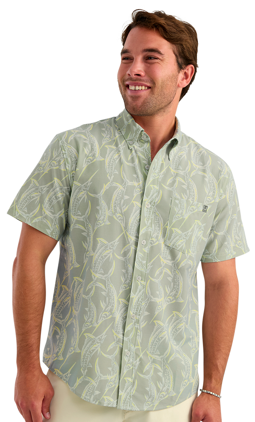 Image of Huk Kona Short-Sleeve Button-Down Shirt - Silver Blue 2