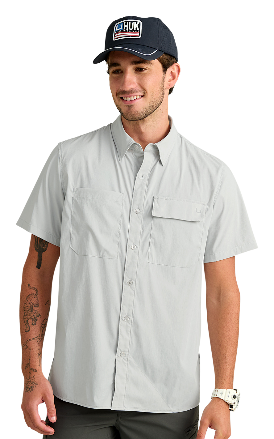 HUK Icon Short Sleeve Button-Down - Seagull XXXL