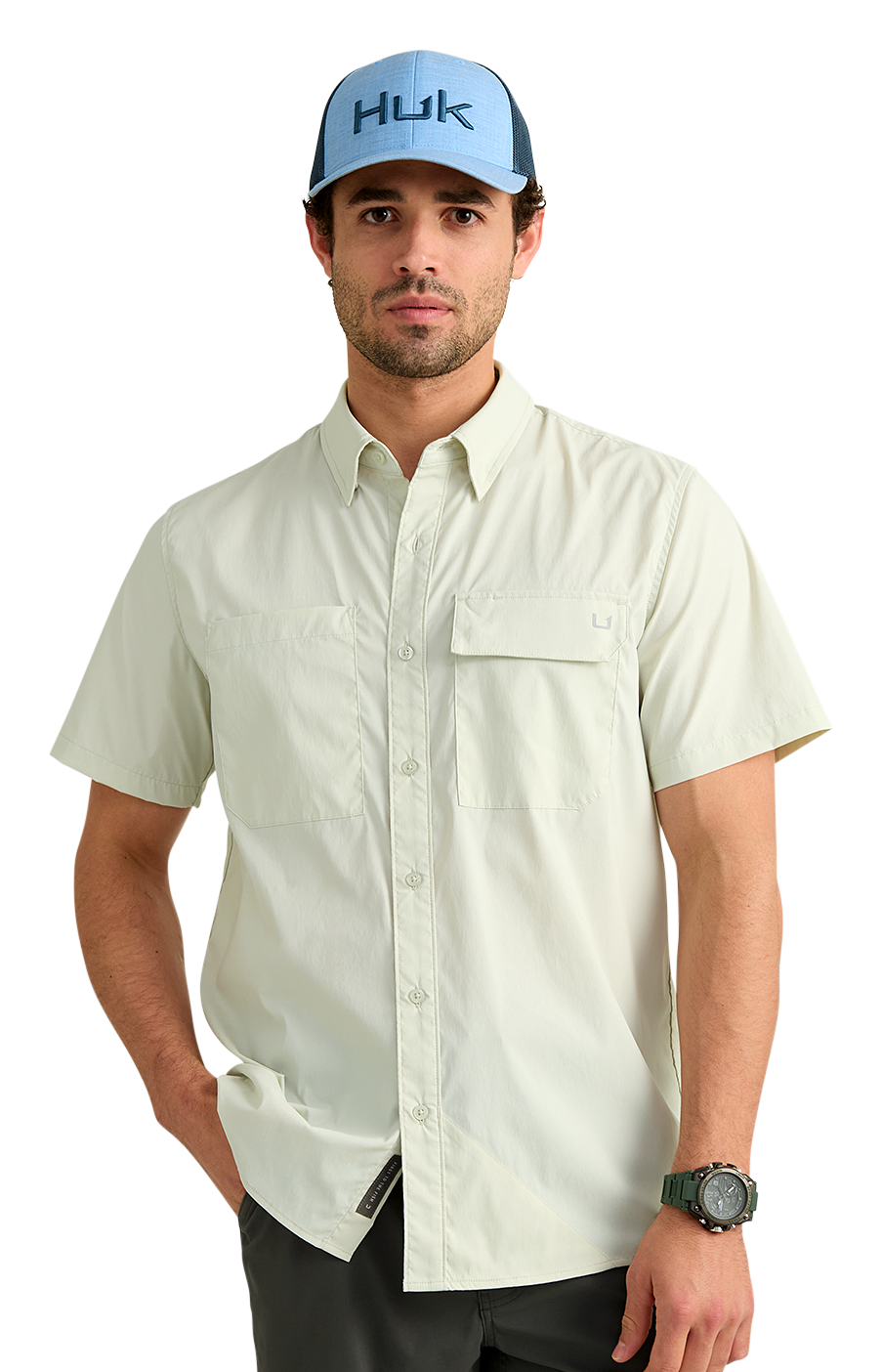 HUK Icon Short Sleeve Button-Down - Pale Algae XL